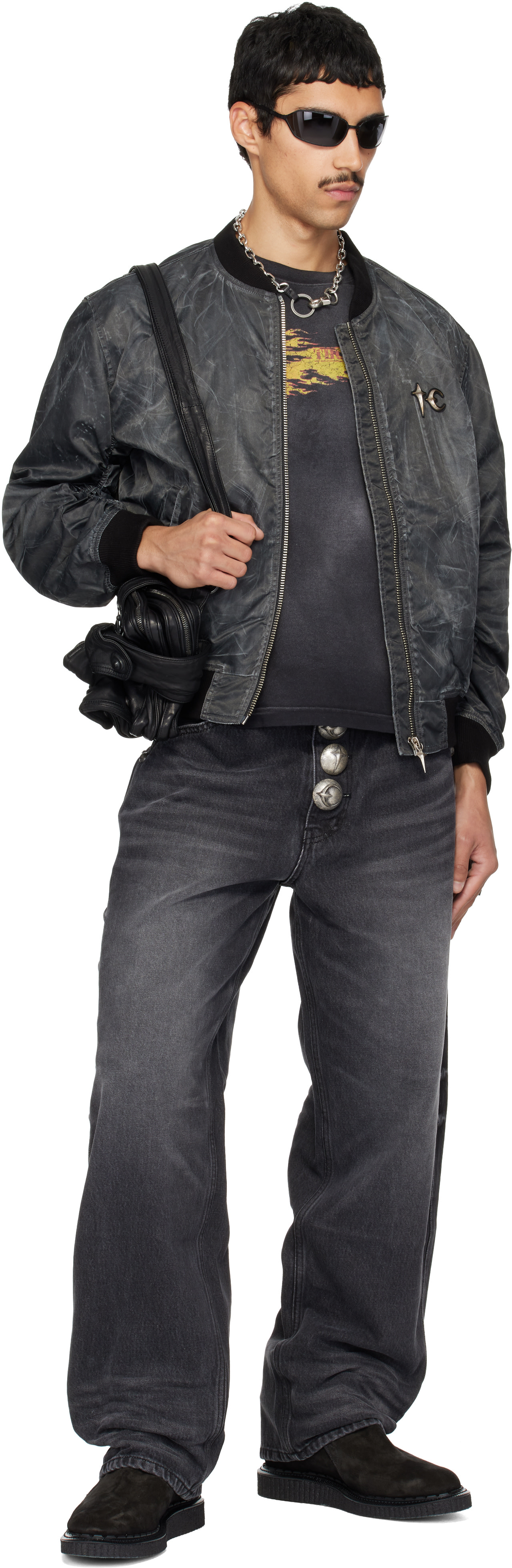 THUG CLUB MA-1 ブラック Thug Club: Black Jamong Two Tone Washed MA-1 Bomber Jacket | SSENSE