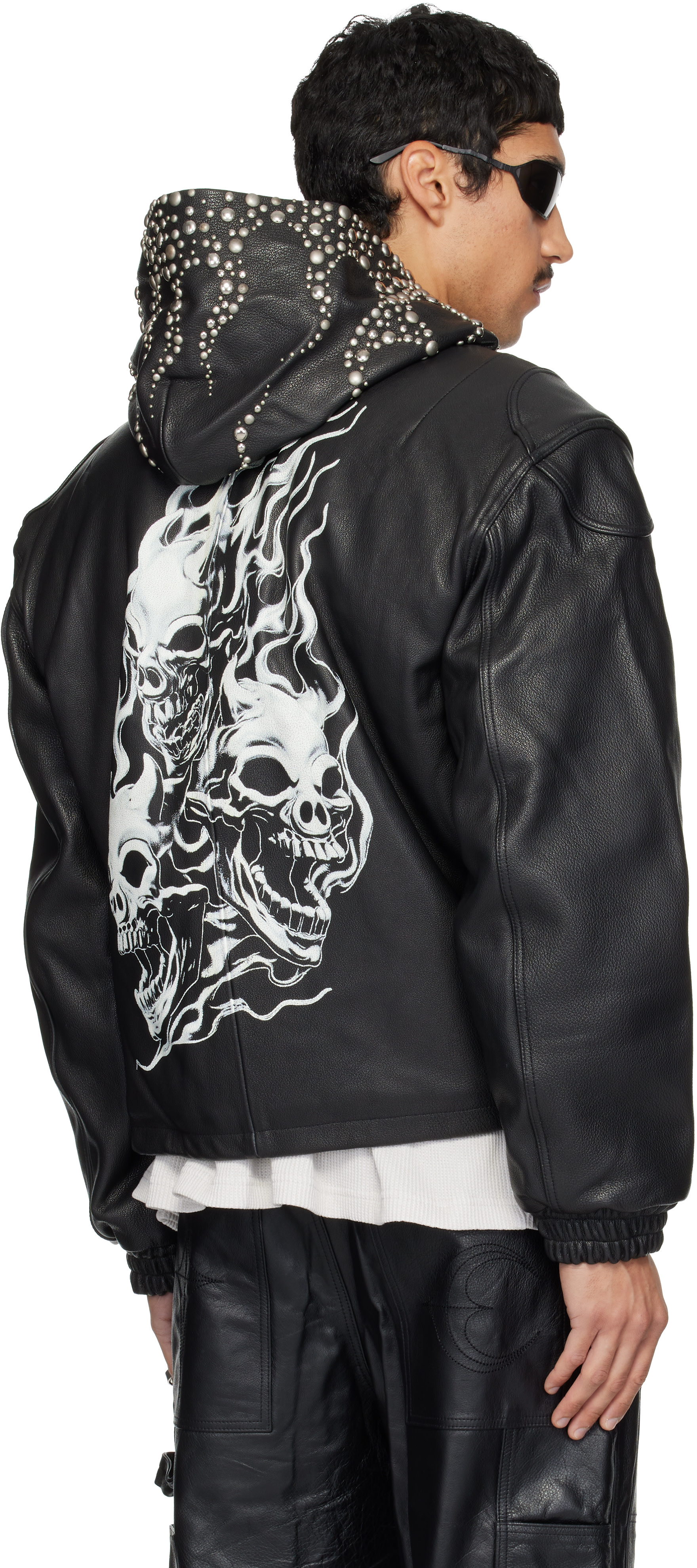 Thug club レザージャケット Thug Club: ブラック TC Hothead Three Riding Skull レザージャケット