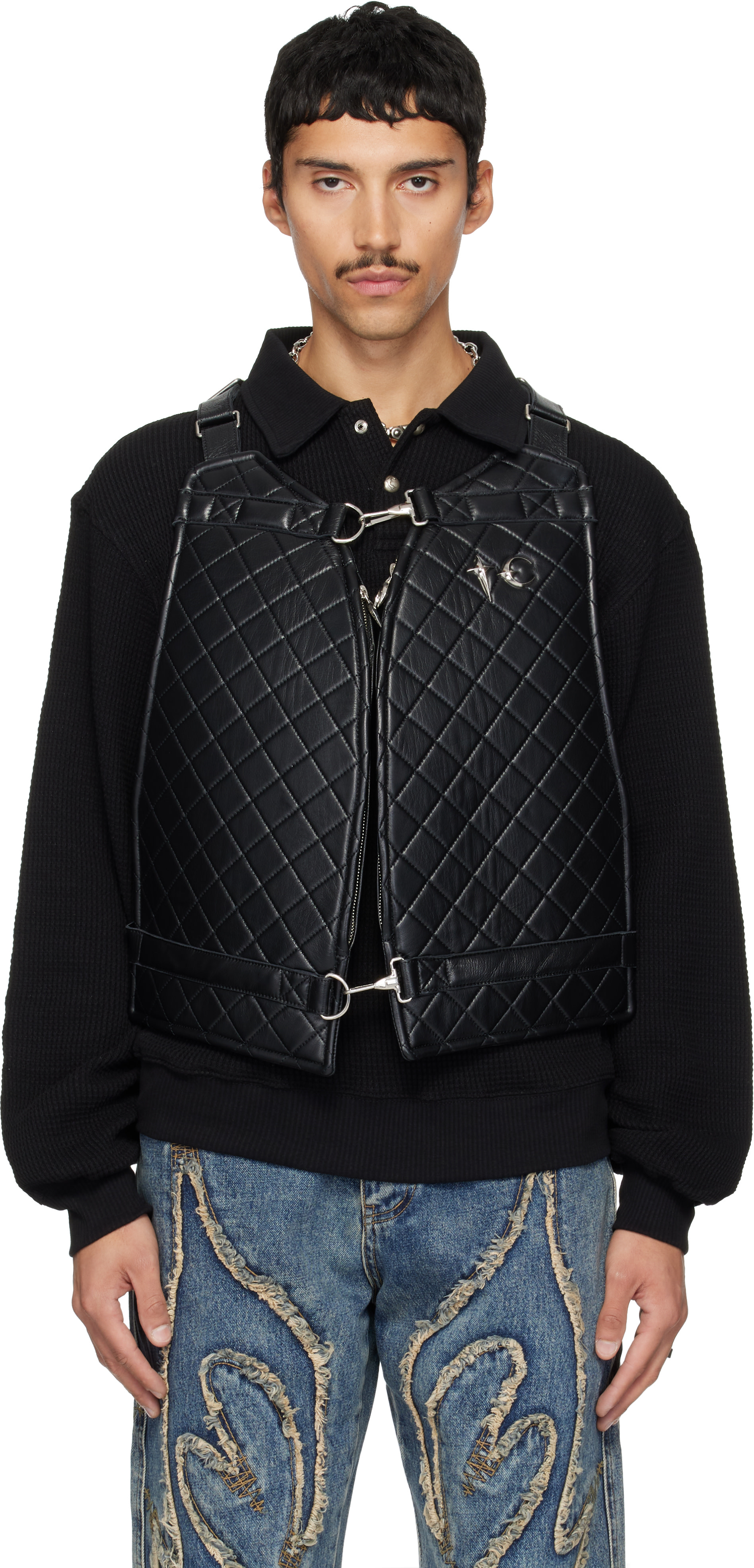 Thug Club: Black Quilting Life Leather Vest | SSENSE