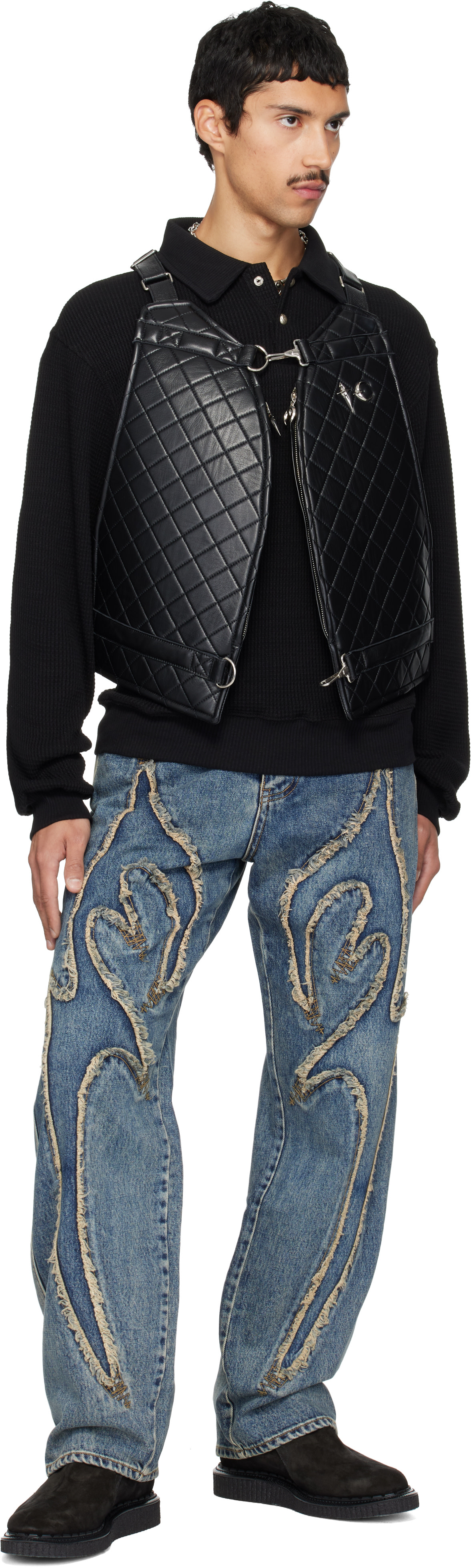 Thug Club: Black Quilting Life Leather Vest | SSENSE