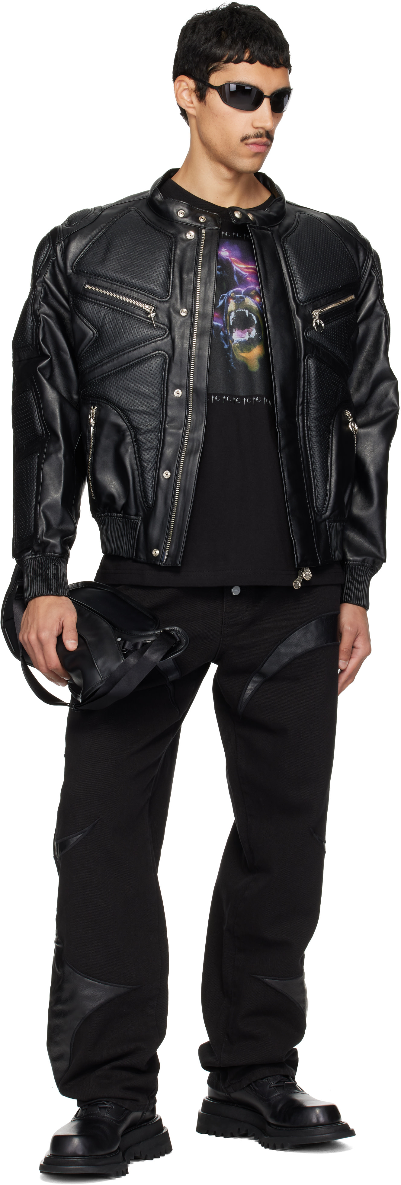 Thug Club: Black TC Faux-Leather Washing Denim Jeans | SSENSE