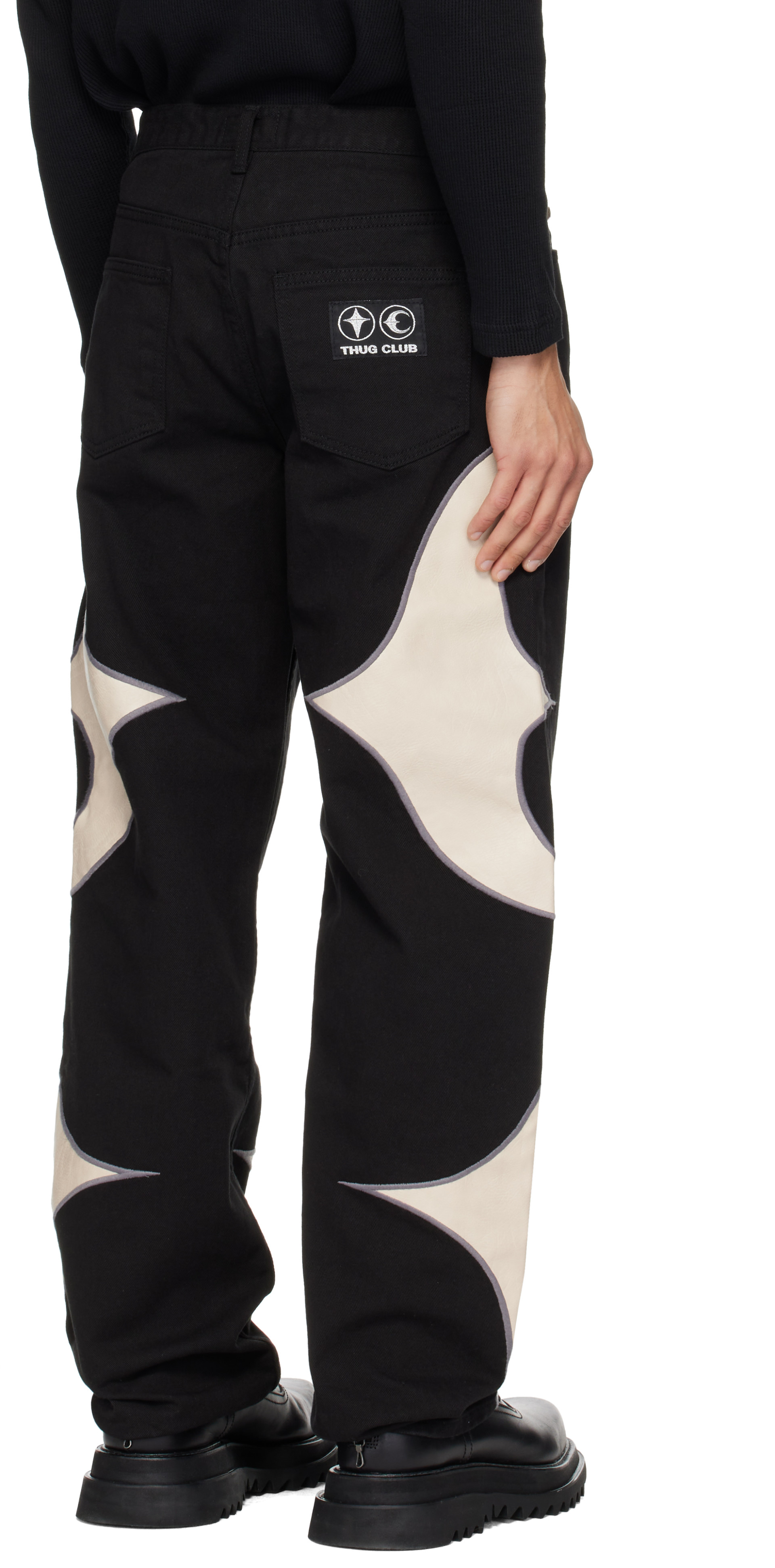 Thug Club: Black TC Faux-Leather Washing Denim Jeans | SSENSE Thug Club: Black TC Faux-Leather Washing Denim Jeans | SSENSE