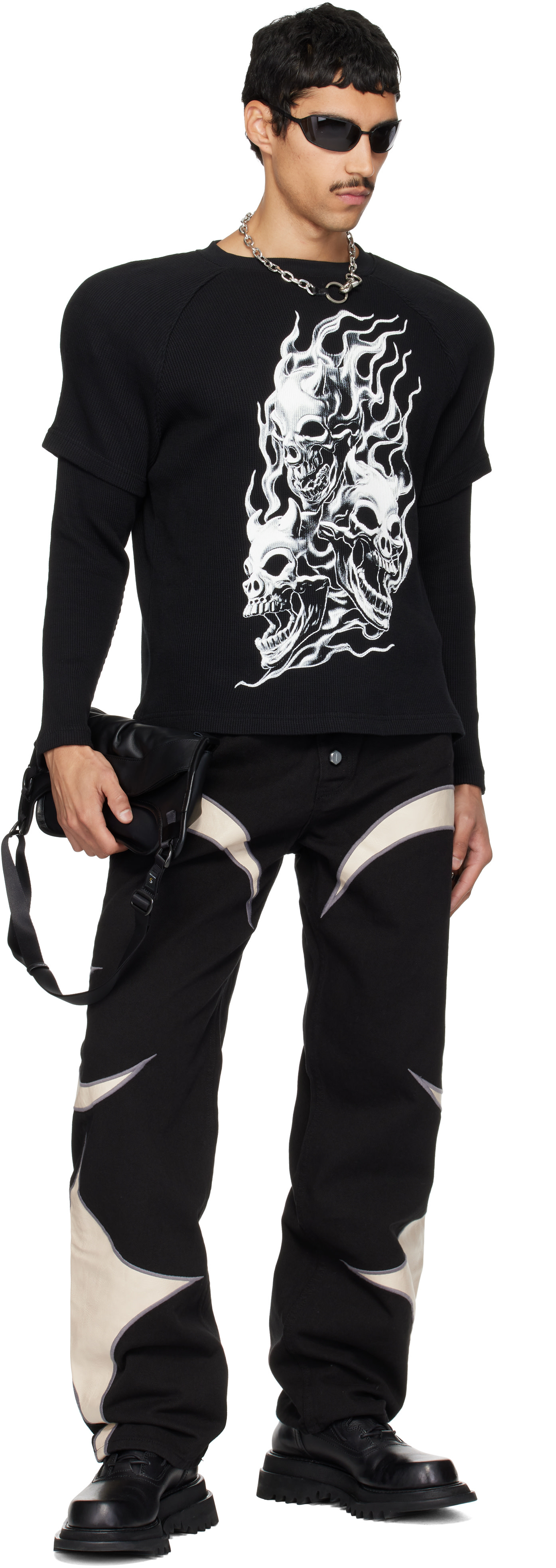 Thug Club: Black TC Faux-Leather Washing Denim Jeans | SSENSE