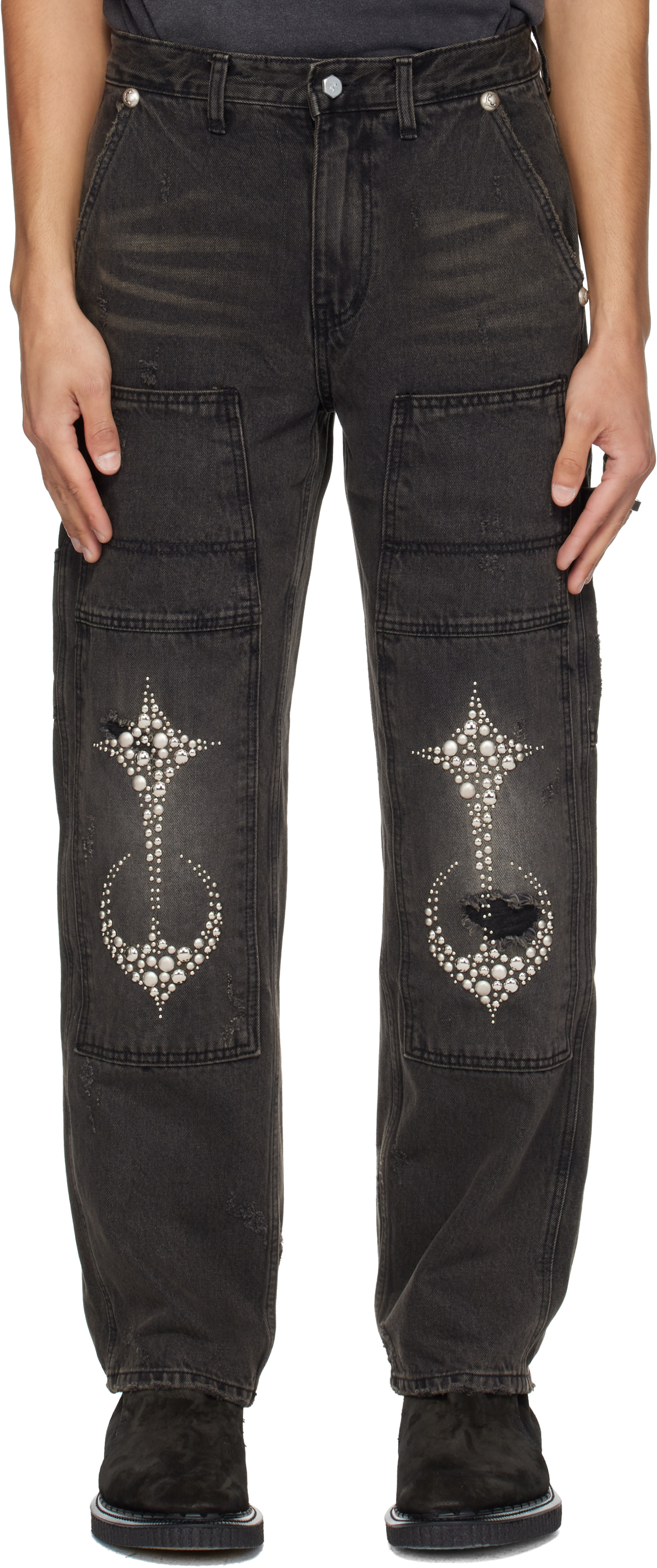 Thug Club: ブラック Studded Knee ペインターパンツ | SSENSE 日本