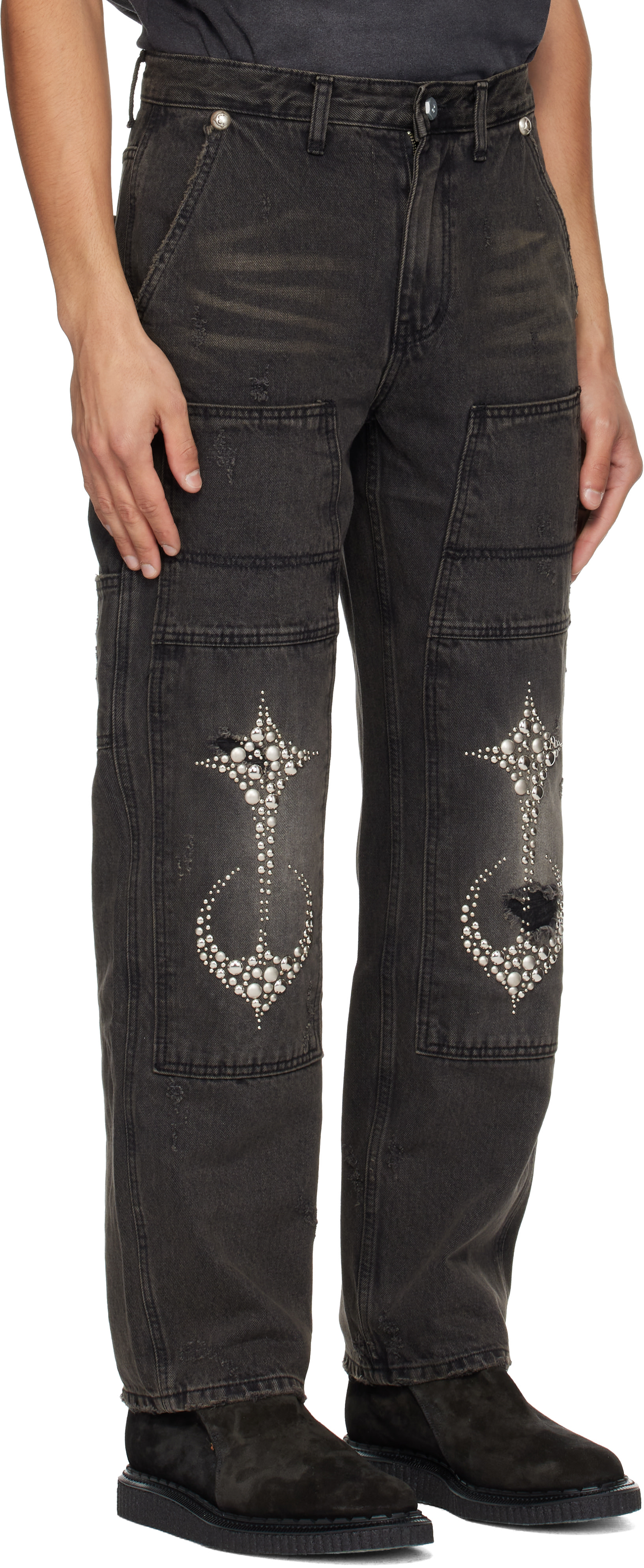 thug出品 Thug Club: ブラック Studded Knee ペインターパンツ | SSENSE 日本