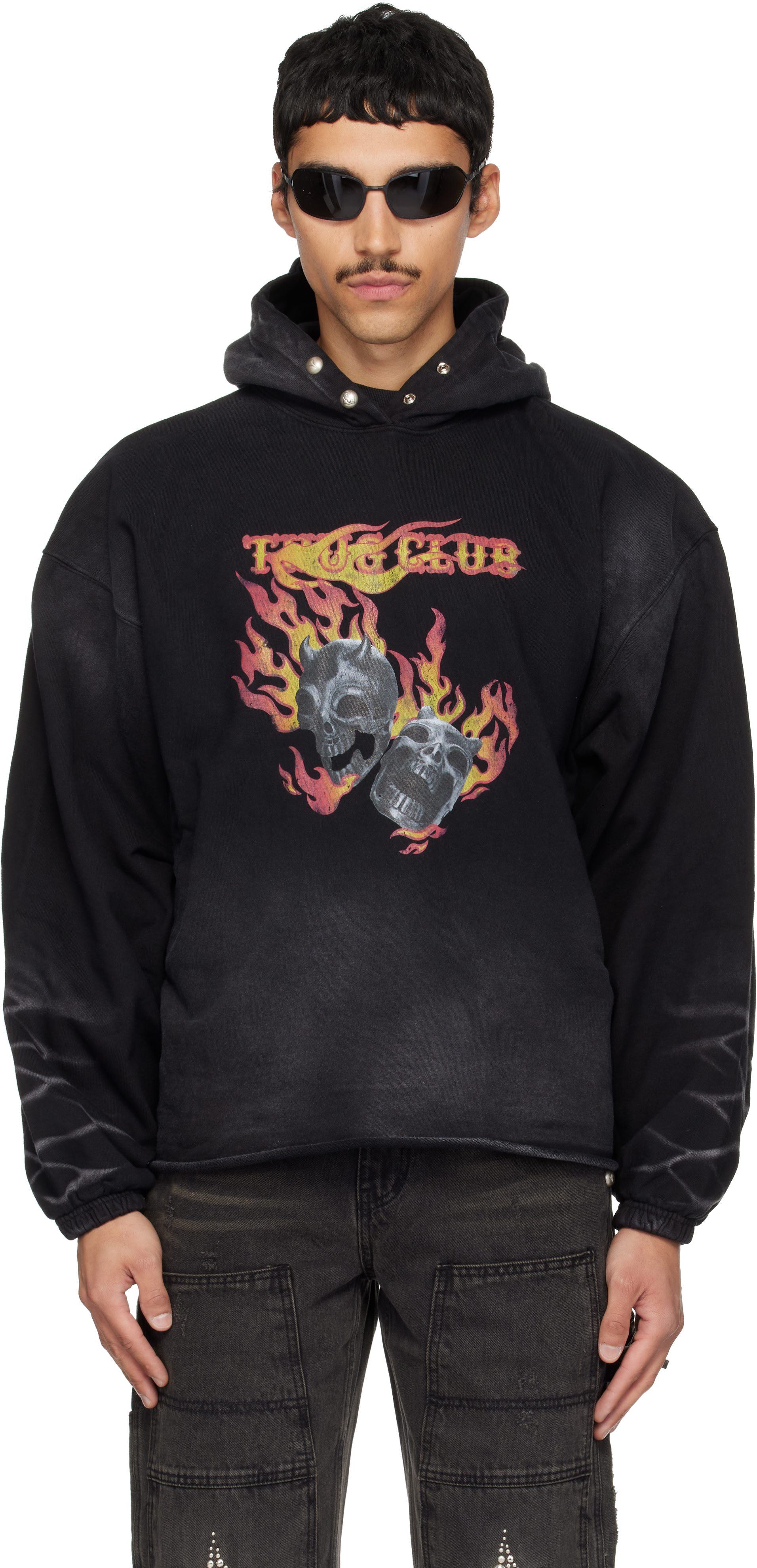ミリオン THUG CLUB フーディー Thug Club: Black TC Two Face Dirt Hoodie | SSENSE
