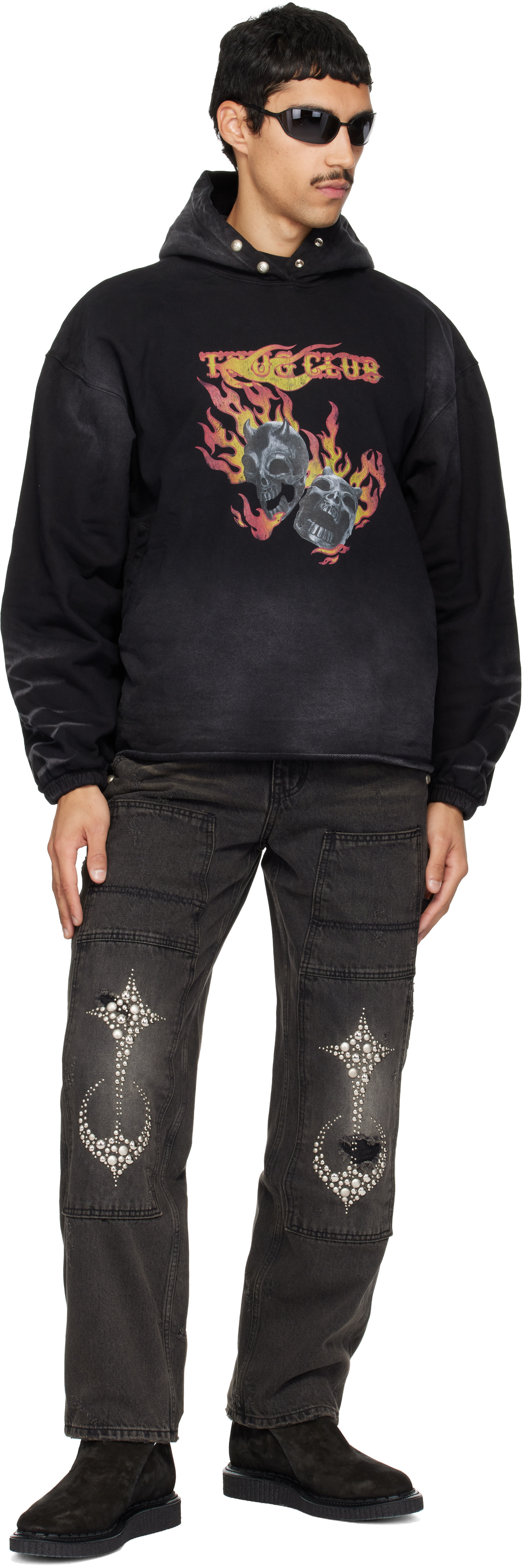 Thug Club: Black TC Two Face Dirt Hoodie | SSENSE