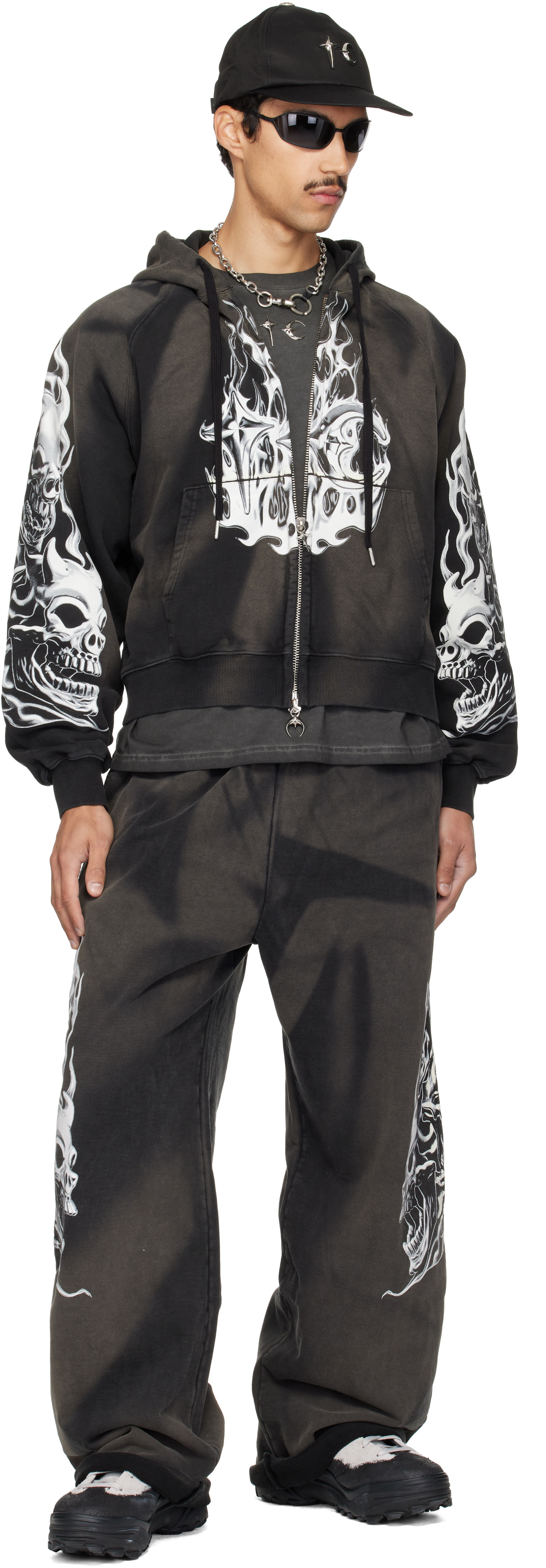 Thug Club: Black Six Riding Skull Zip-Up Hoodie | SSENSE