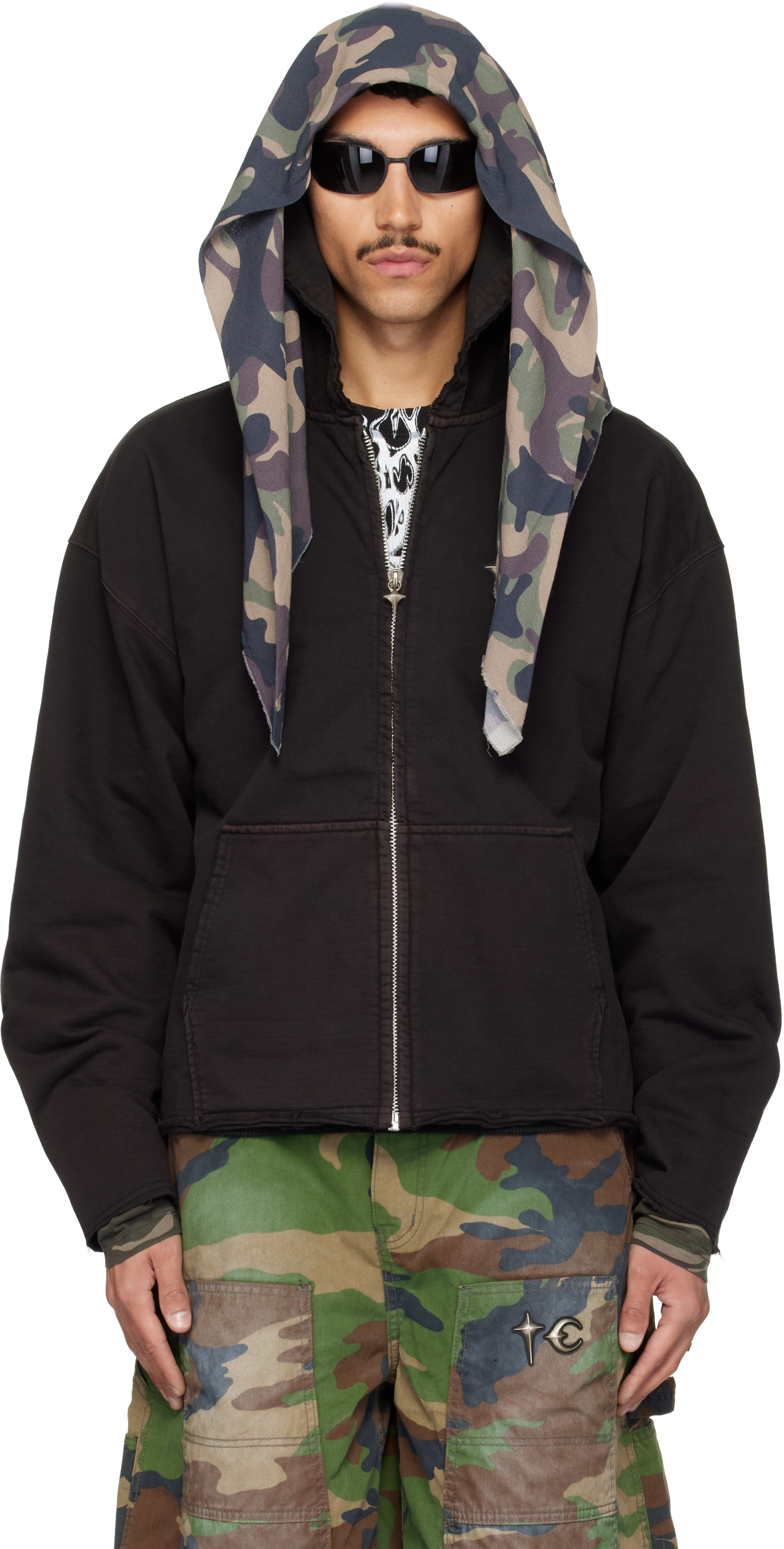 Thug Club: ブラック Creed Scarf ジップアップフーディ | SSENSE 日本