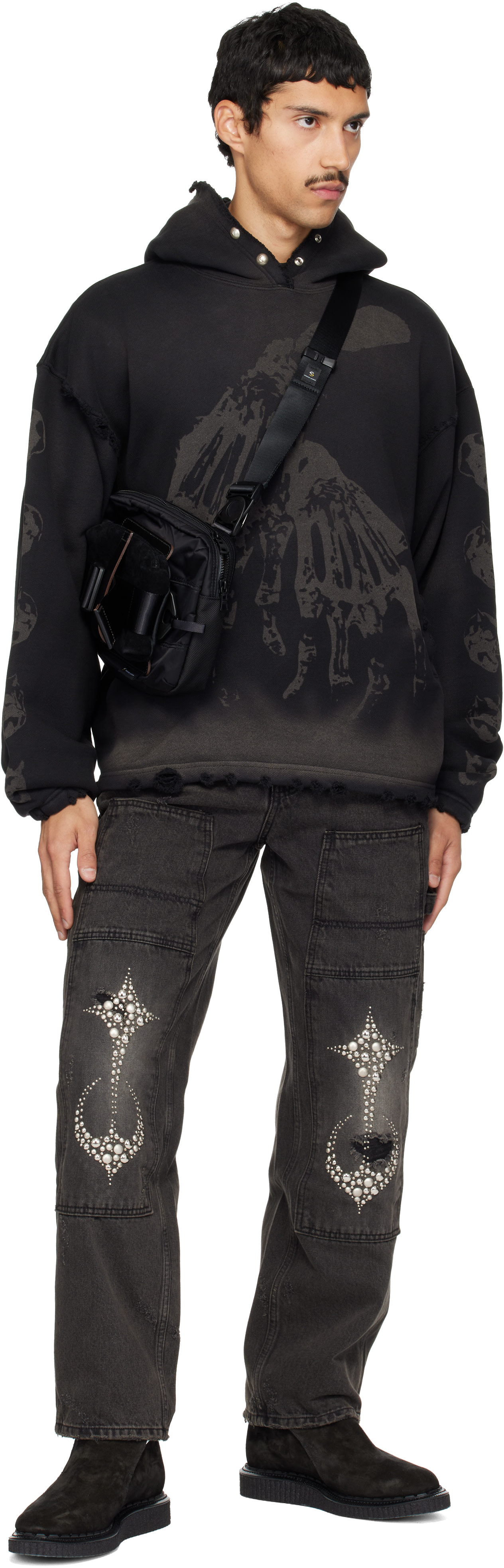 Thug Club: Black TC Bone Cross Hoodie | SSENSE