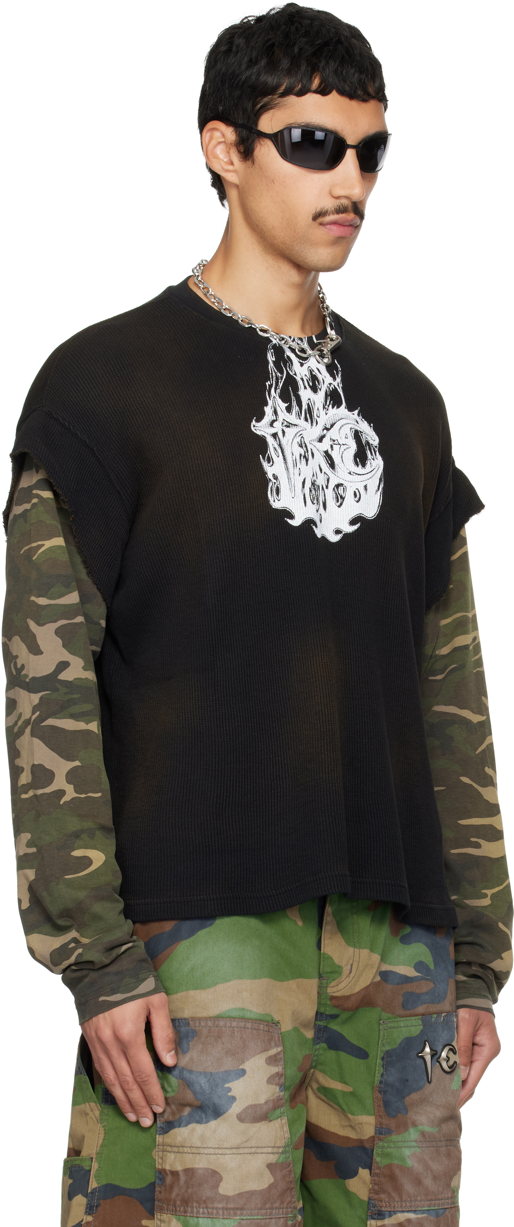 Thug Club: ブラック＆カーキ Hellfire レイヤード Tシャツ | SSENSE 日本