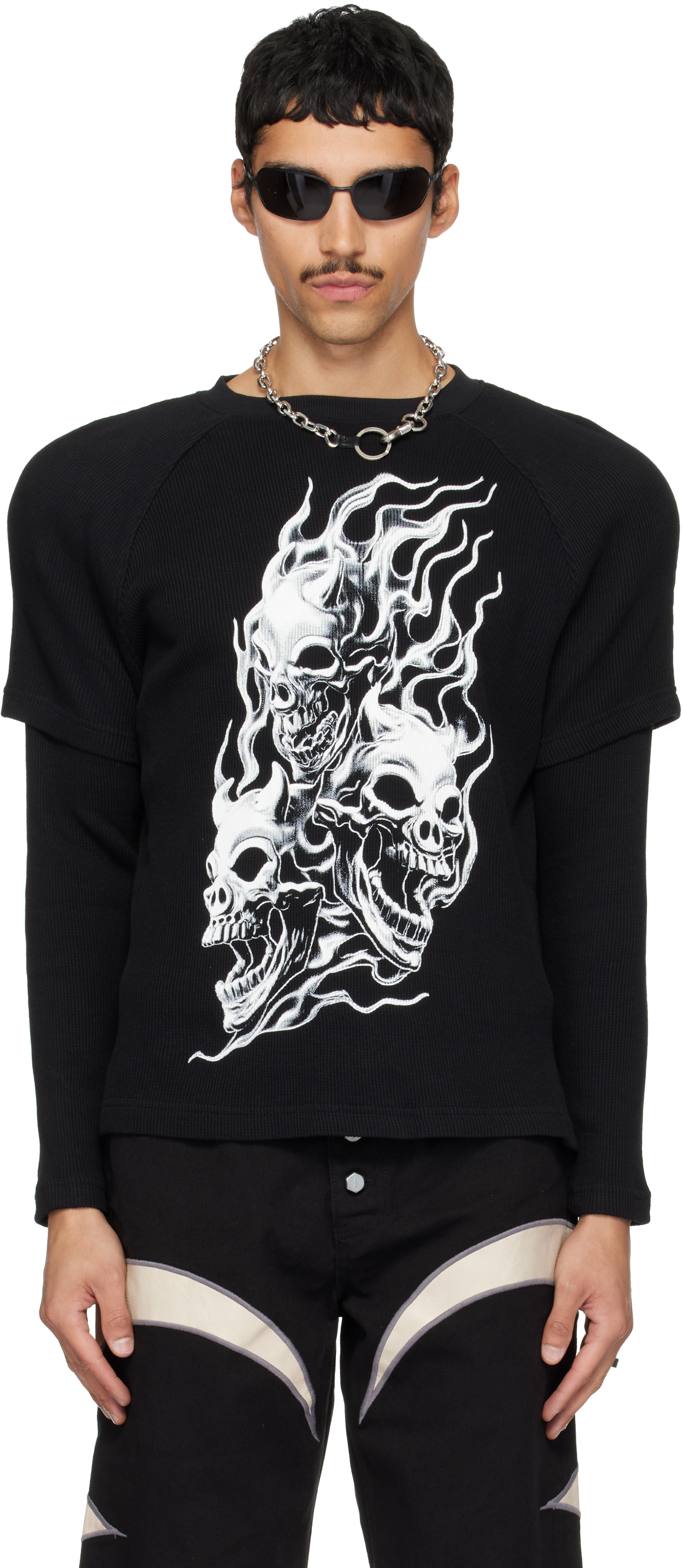 Thug Club: Black Bulk Shoulder Three Riding Skull Layered T-shirt