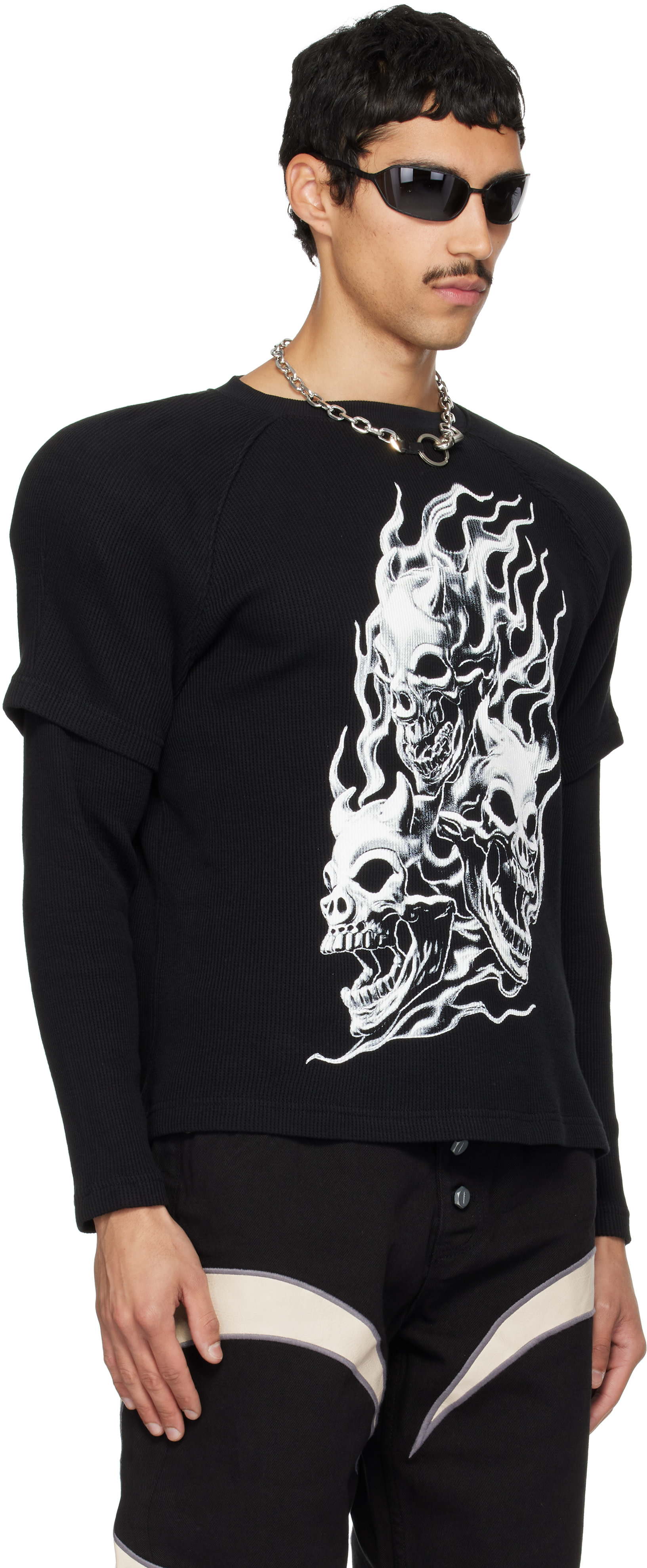 Thug Club: Black Bulk Shoulder Three Riding Skull Layered T-shirt