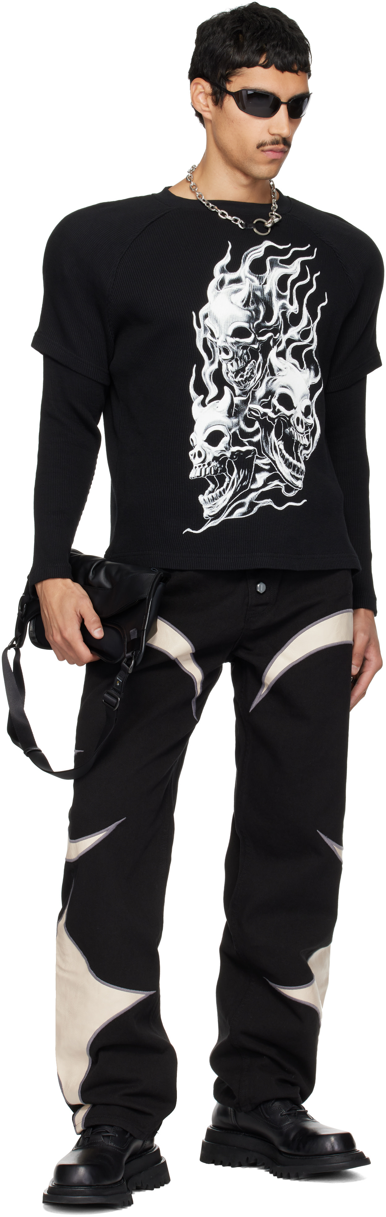 トップス THUG CLUB / SanToRyu Master T-Shirt Thug Club: ブラック Bulk Shoulder Three Riding Skull レイヤード T