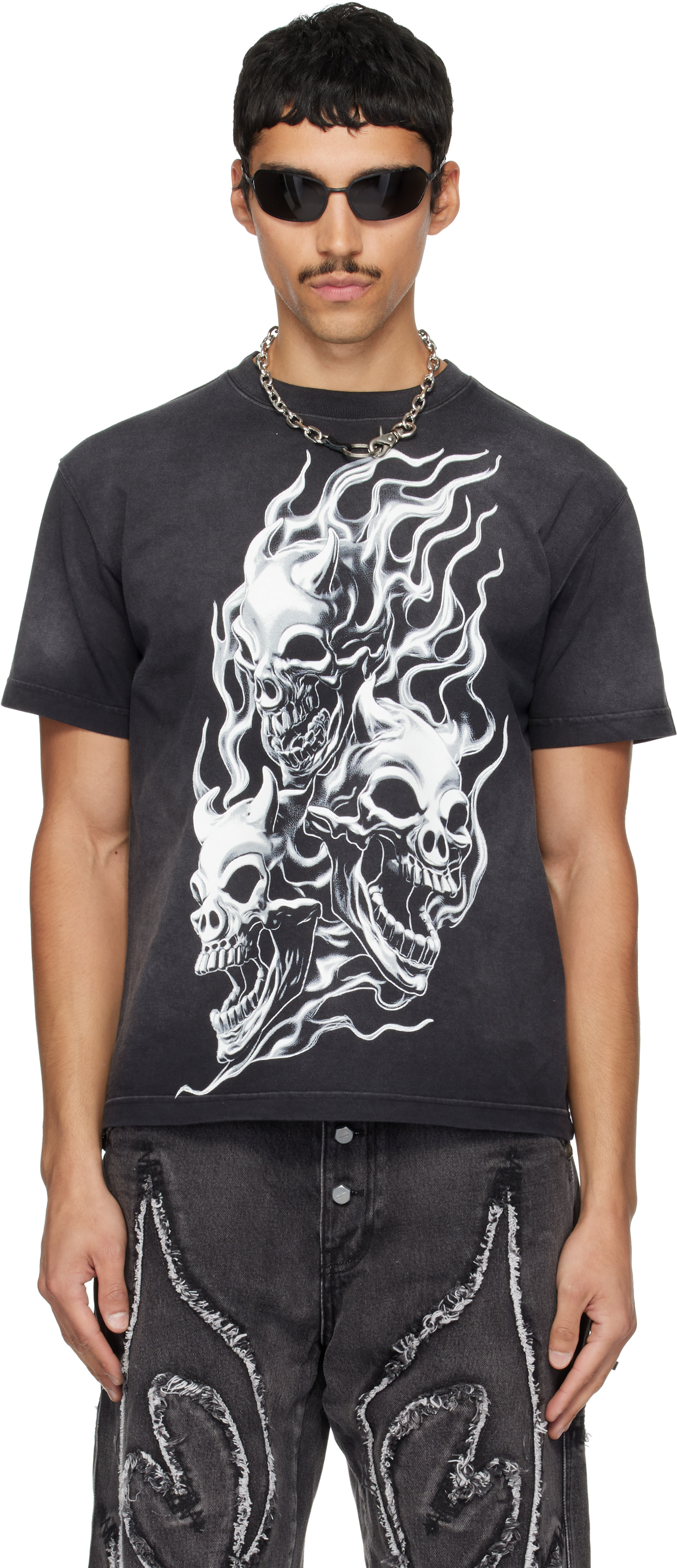 Thug Club: ブラック Three Riding Skull Dirt Tシャツ | SSENSE 日本