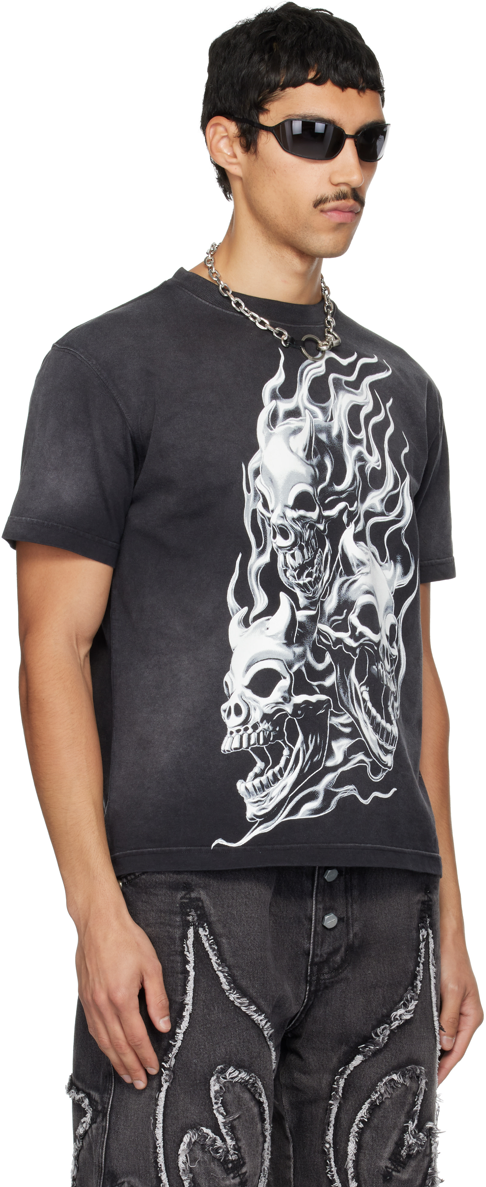 Thug Club: ブラック Three Riding Skull Dirt Tシャツ | SSENSE 日本