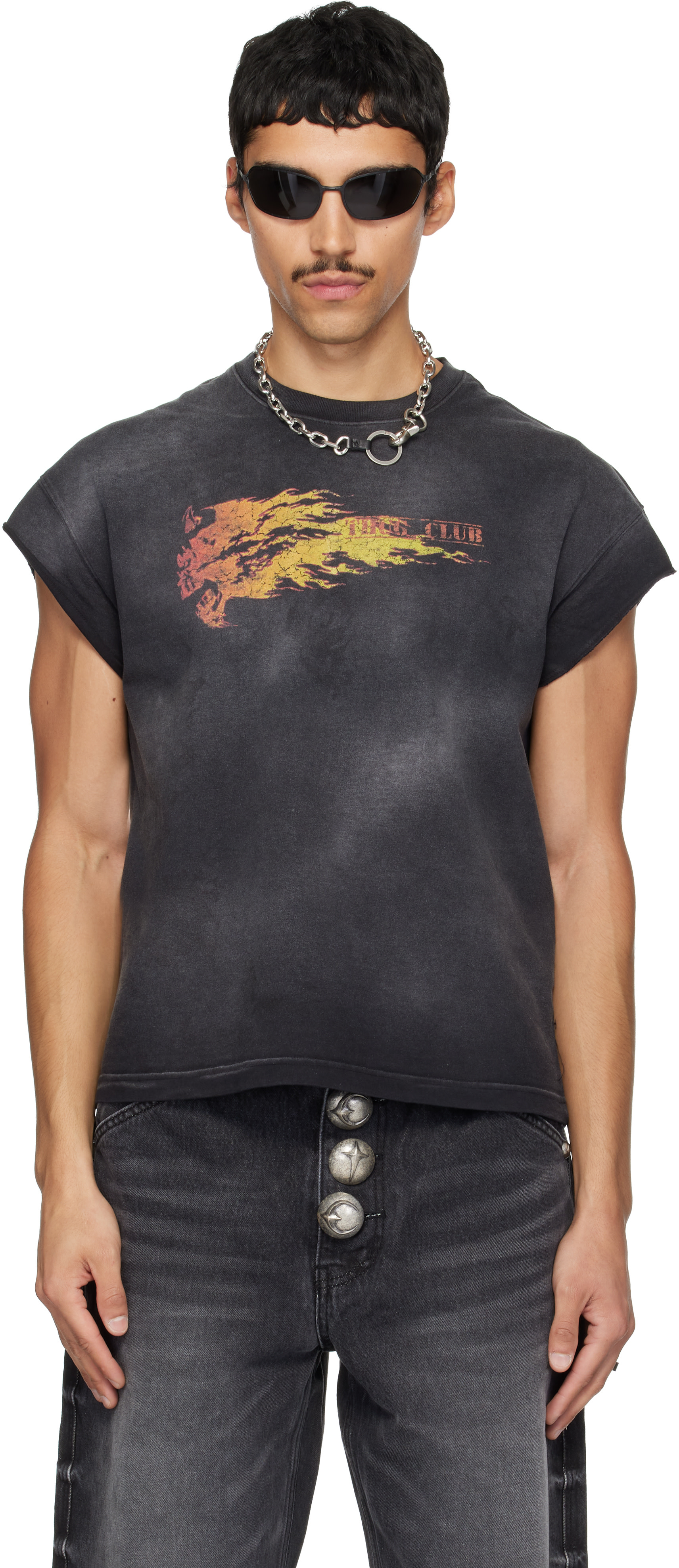 Thug Club: ブラック Burnshot Slit Sleeve Tシャツ | SSENSE 日本