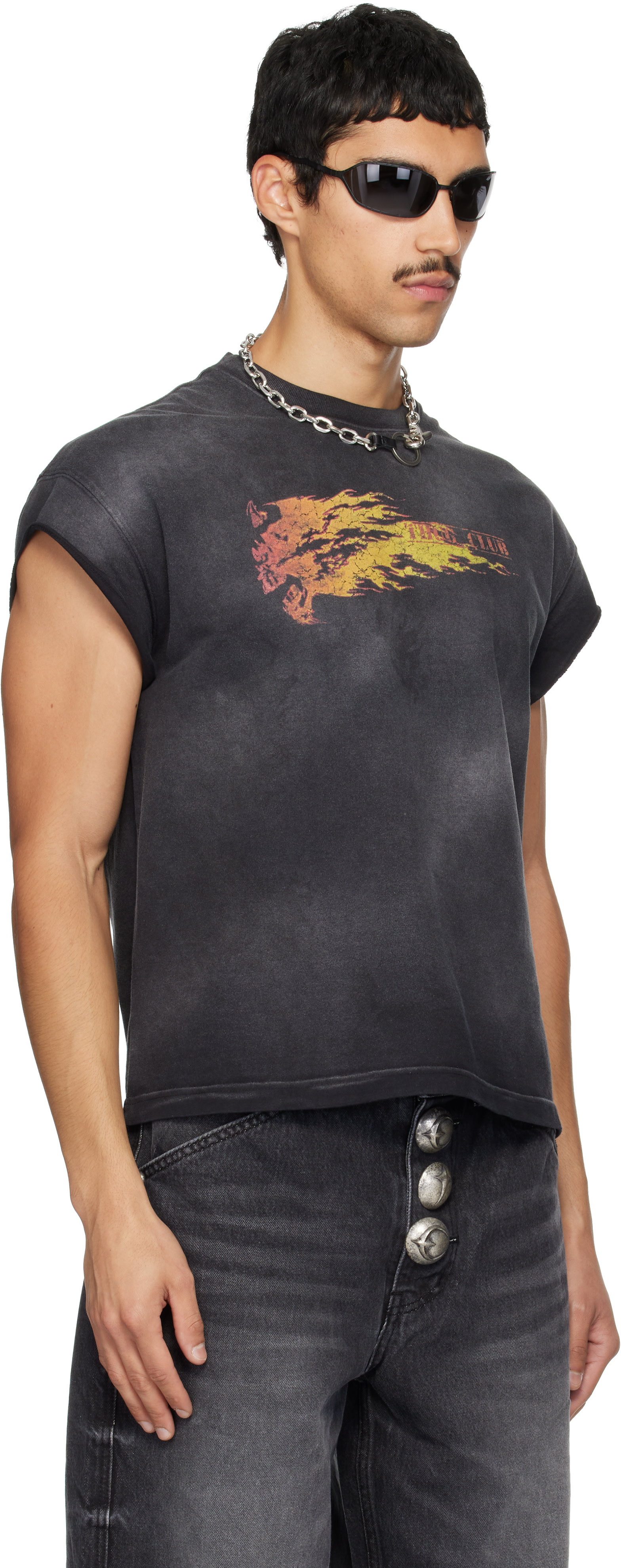 Thug Club: Black Burnshot Slit Sleeve T-shirt | SSENSE