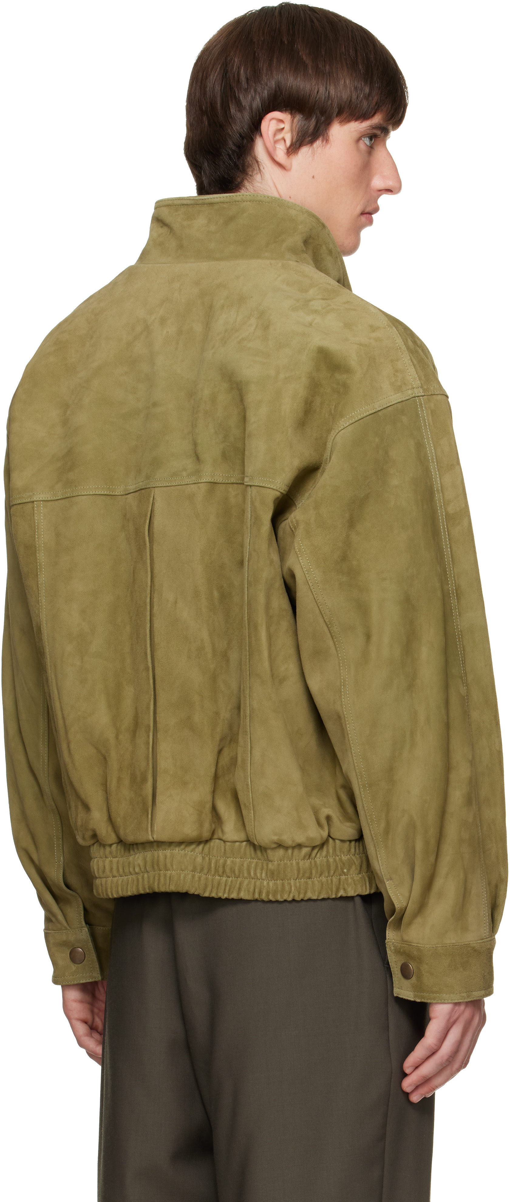 Solid Homme - Blouson vert en suède à col droit