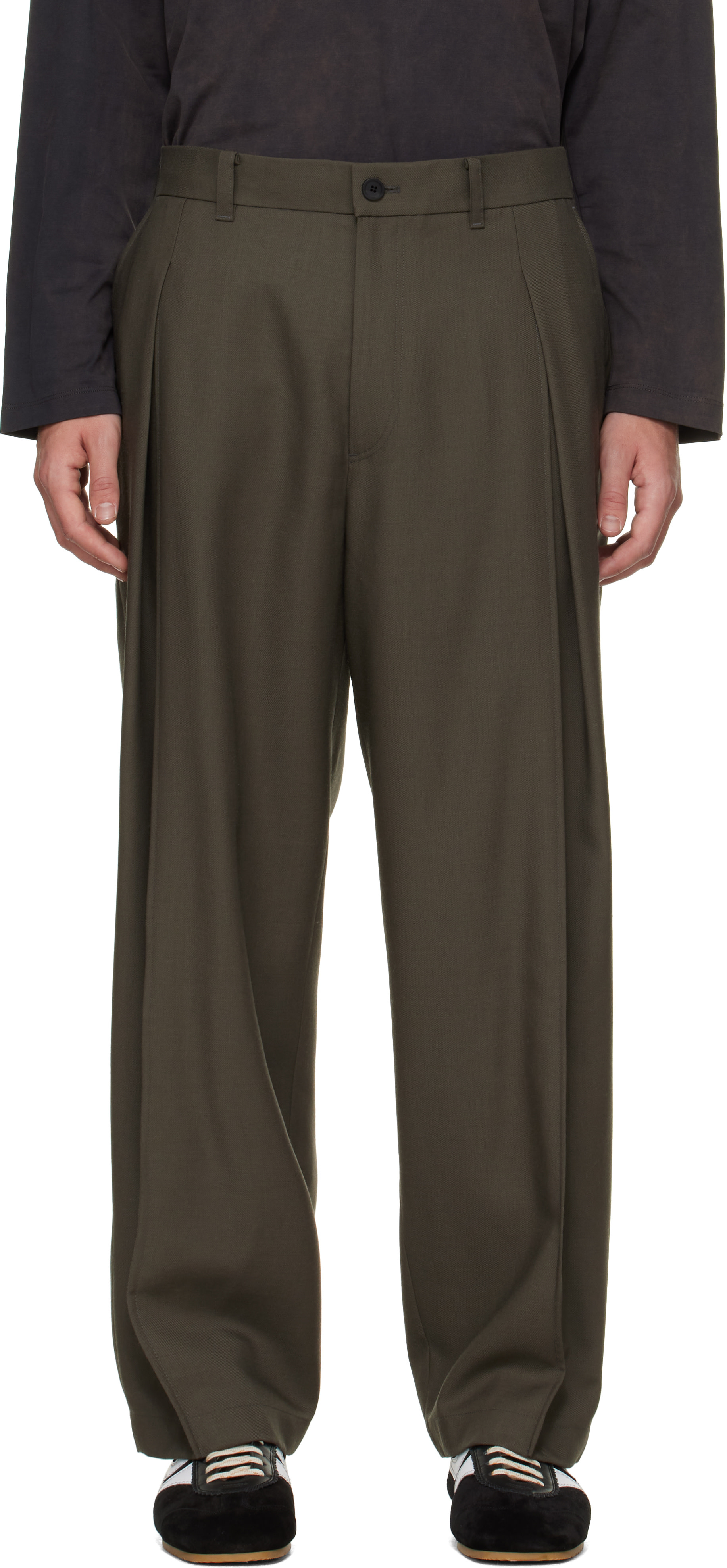 Solid Homme - Green Pleated Wool Trousers