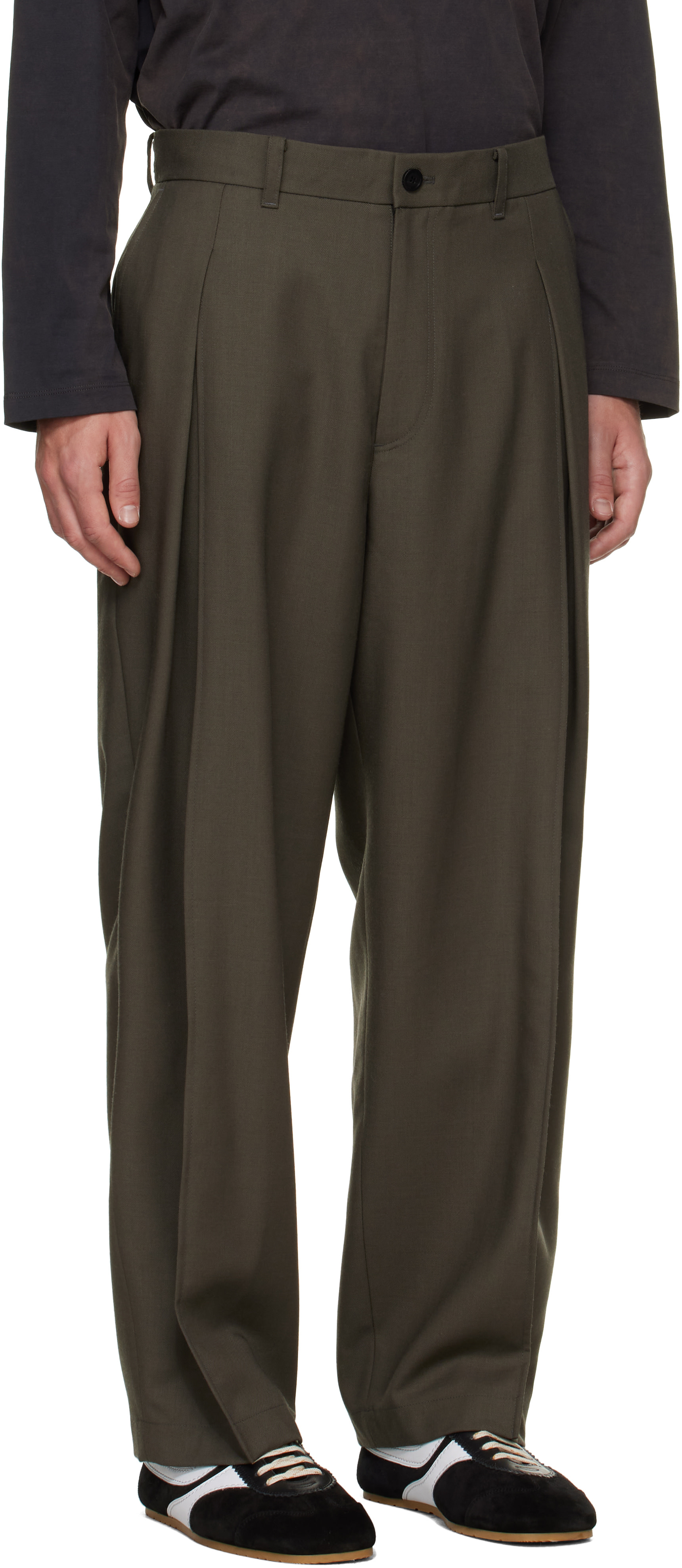 Solid Homme - Green Pleated Wool Trousers