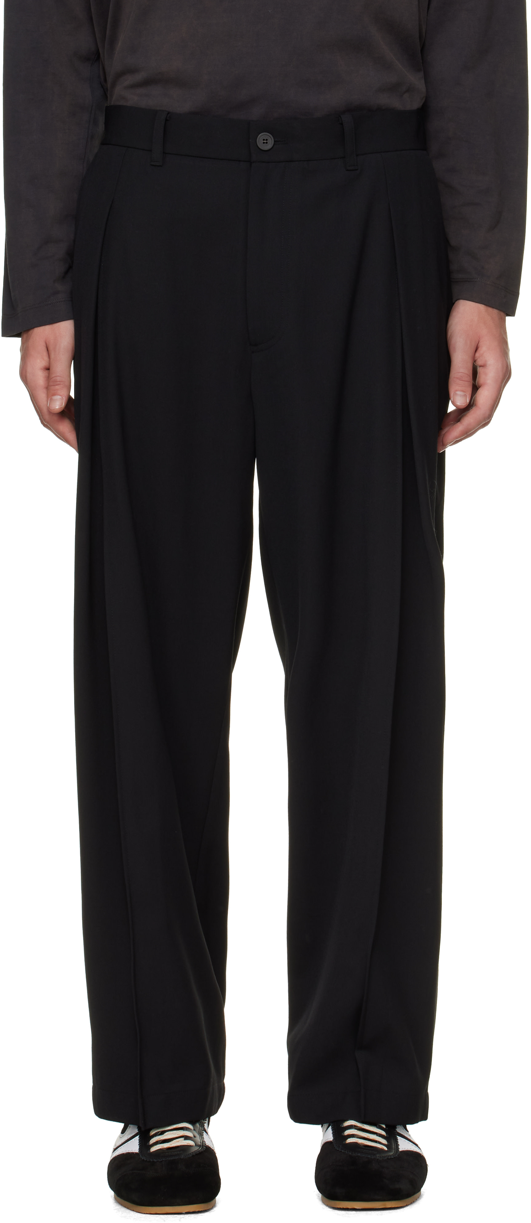 Solid Homme - Black Pleated Wool Trousers