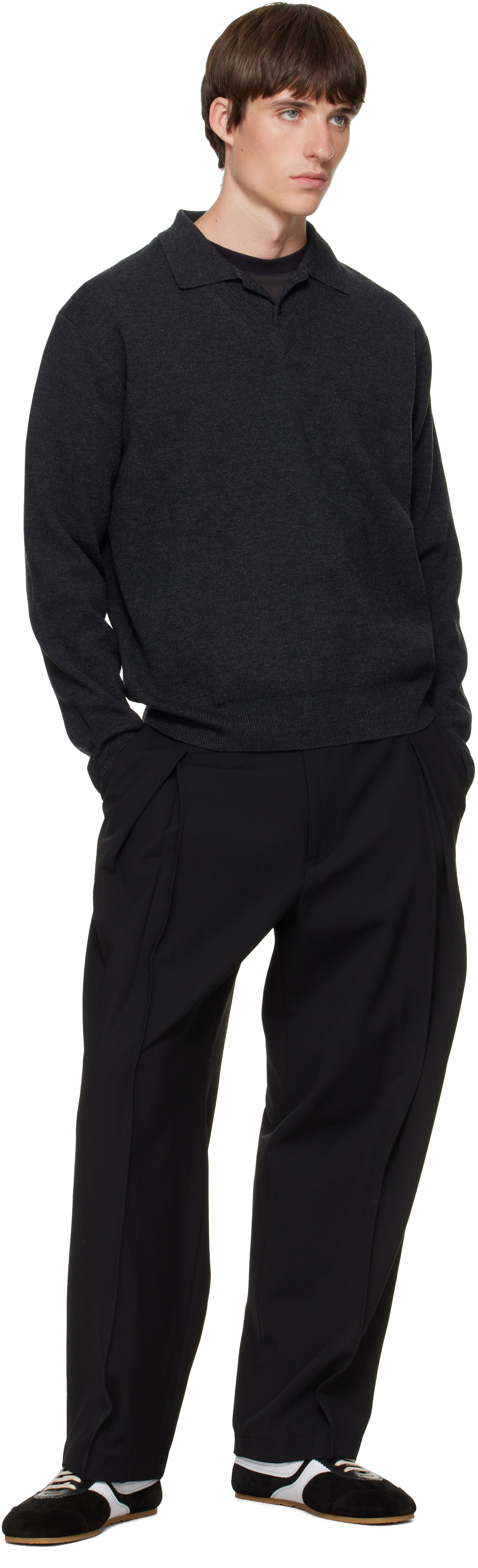 Solid Homme - Black Pleated Wool Trousers