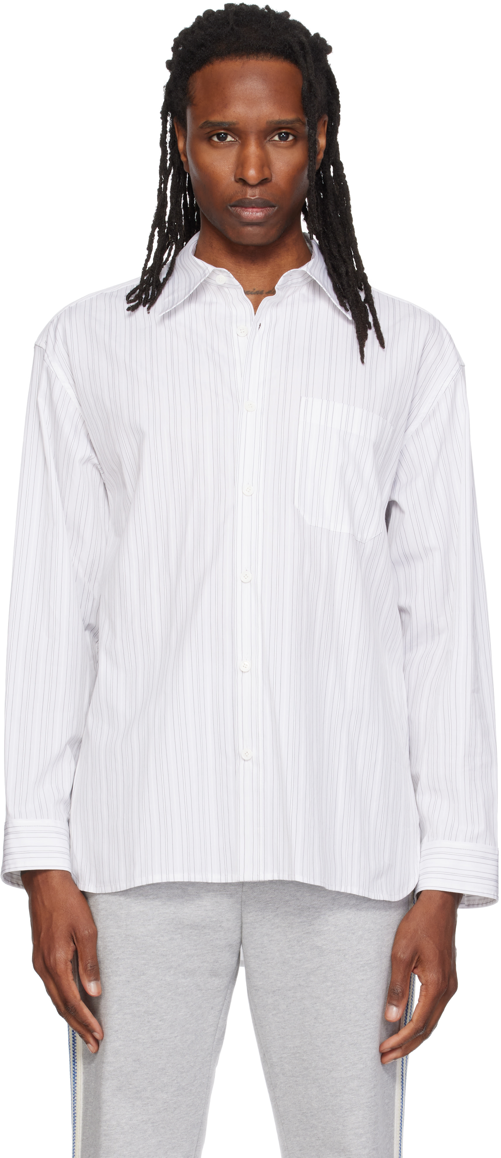 Solid Homme - Whtie Semi-Over Striped Shirt