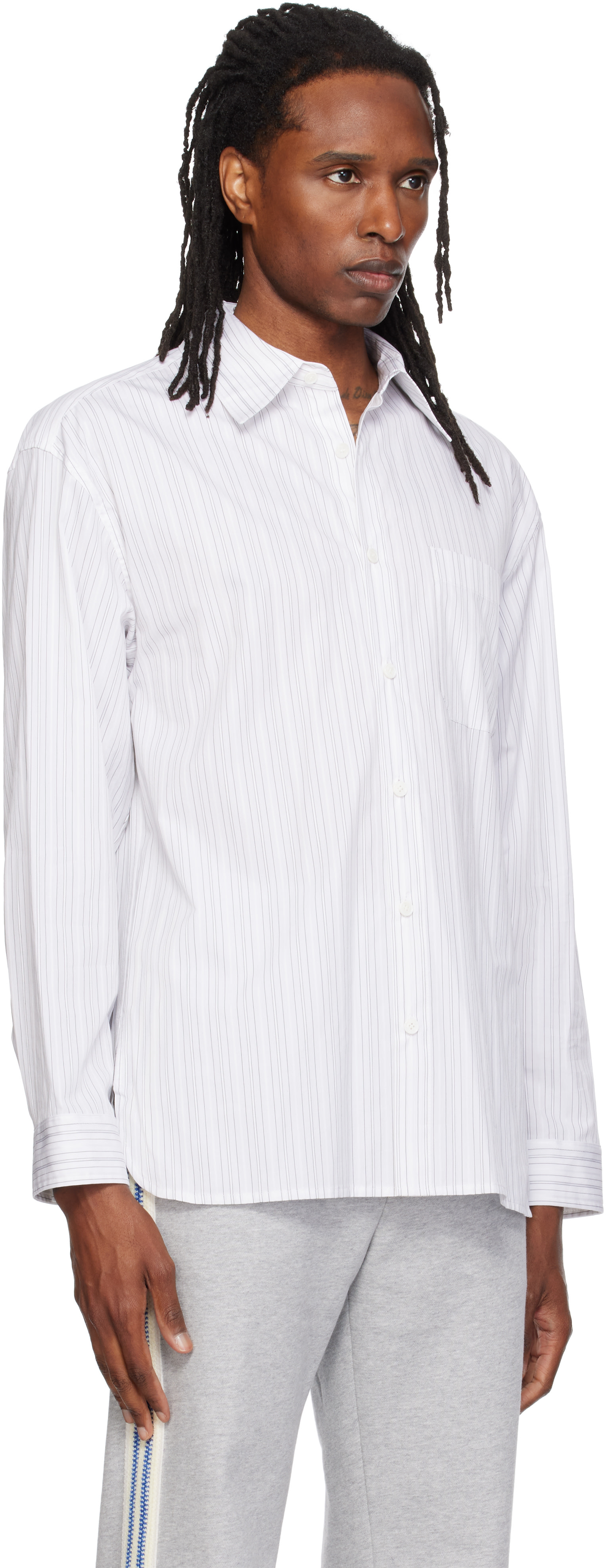 Solid Homme - Whtie Semi-Over Striped Shirt