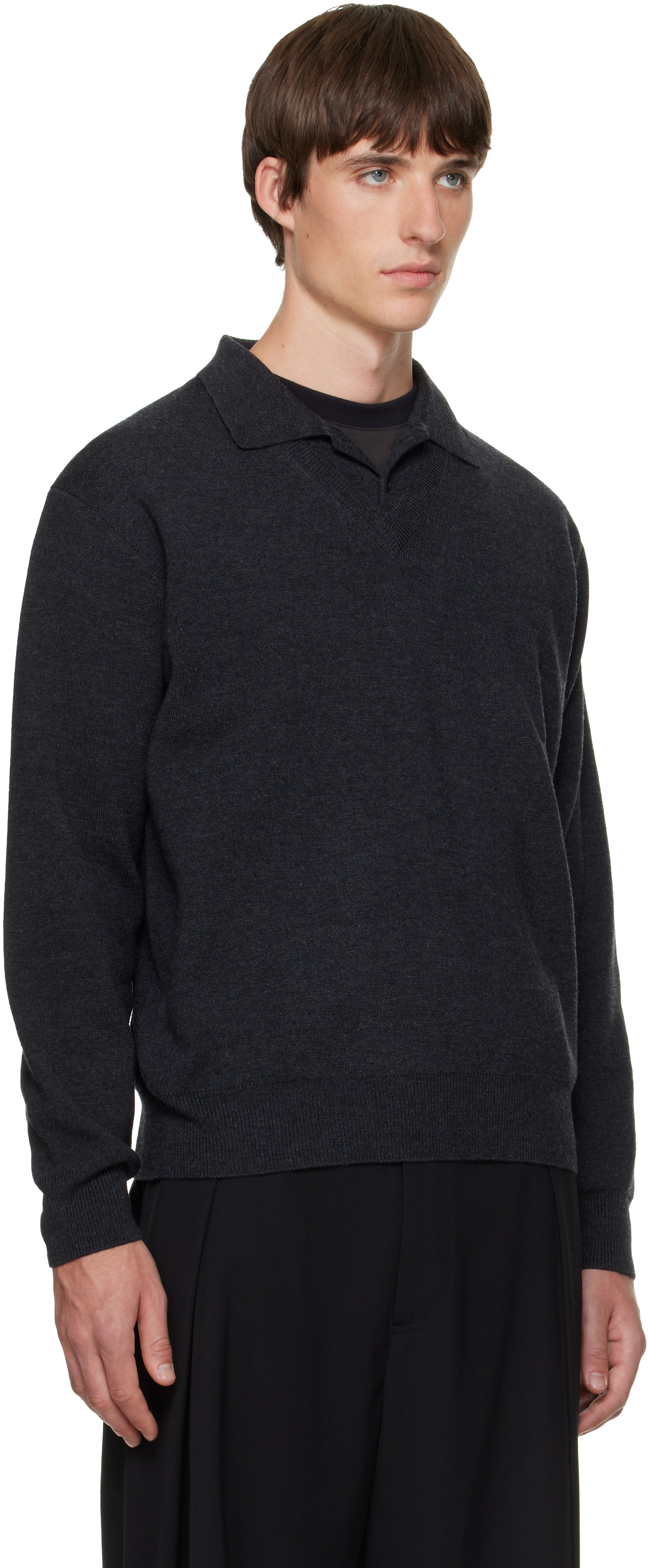 Solid Homme - Gray Spread Collar Wool Polo