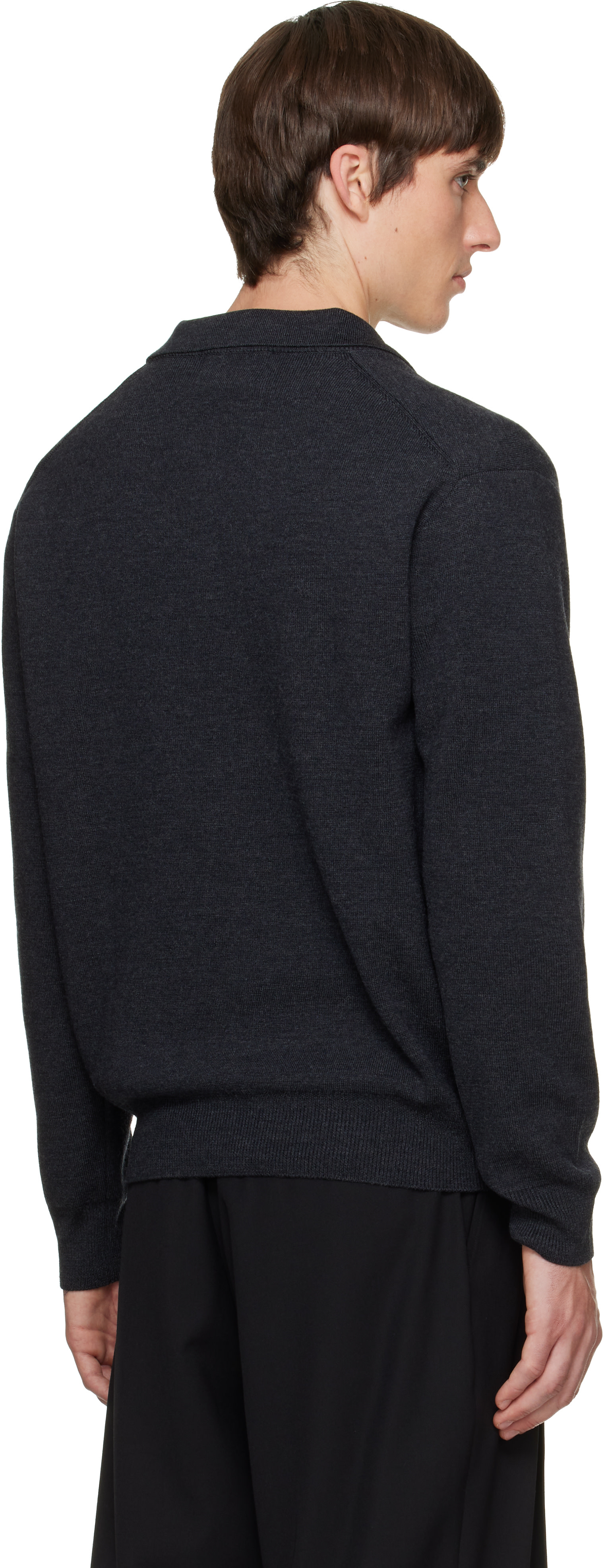 Solid Homme - Gray Spread Collar Wool Polo