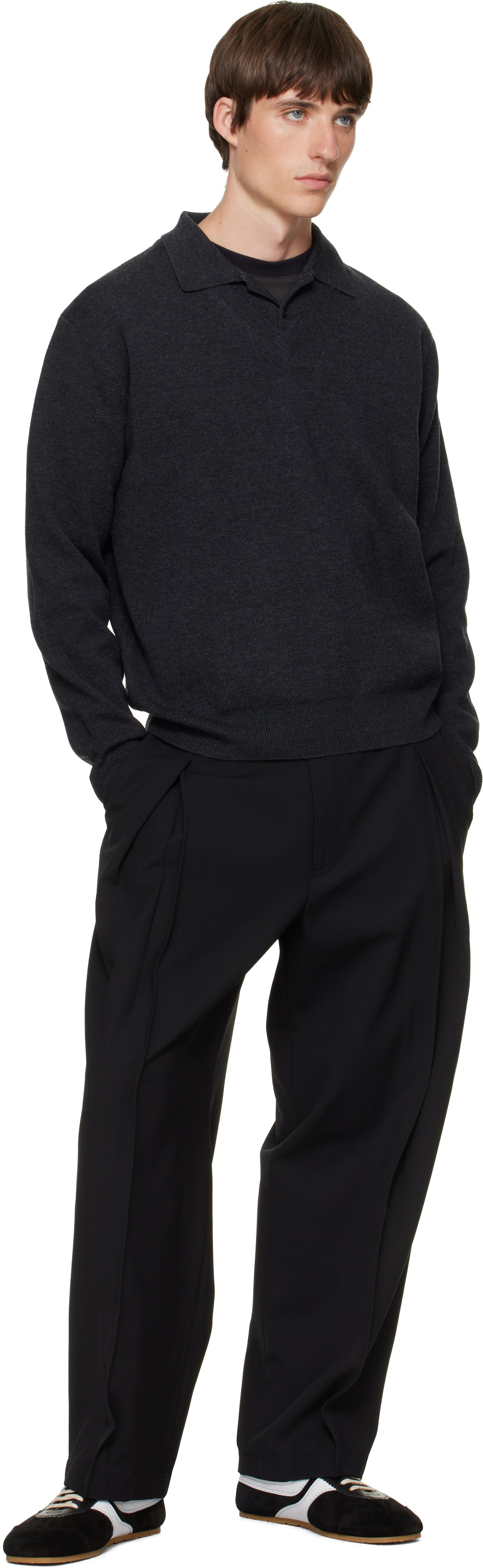 Solid Homme - Gray Spread Collar Wool Polo
