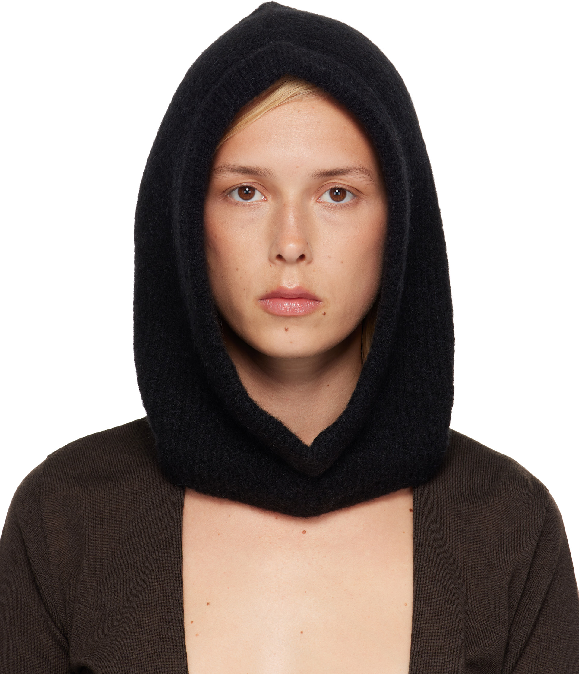 Rick Owens: Black Tower Alpaca Knit Hood | SSENSE