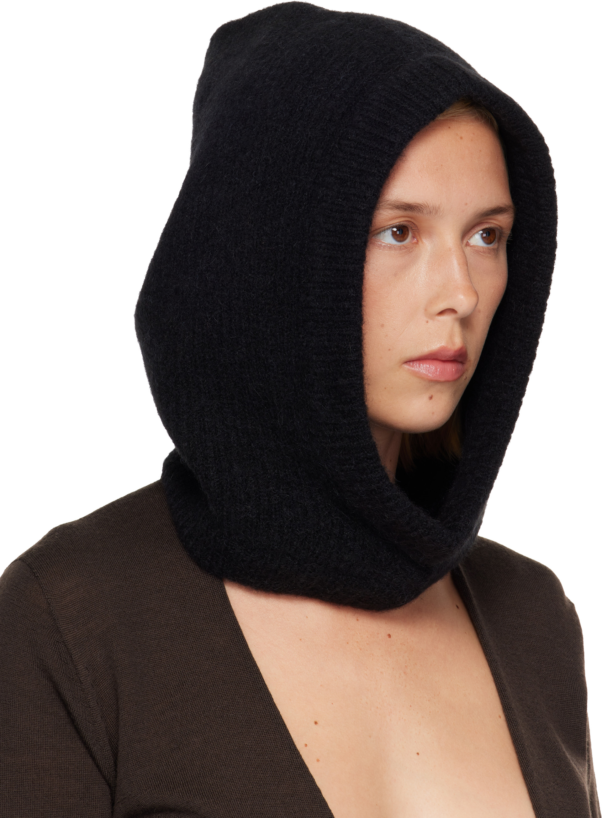 Rick Owens: Black Tower Alpaca Knit Hood | SSENSE