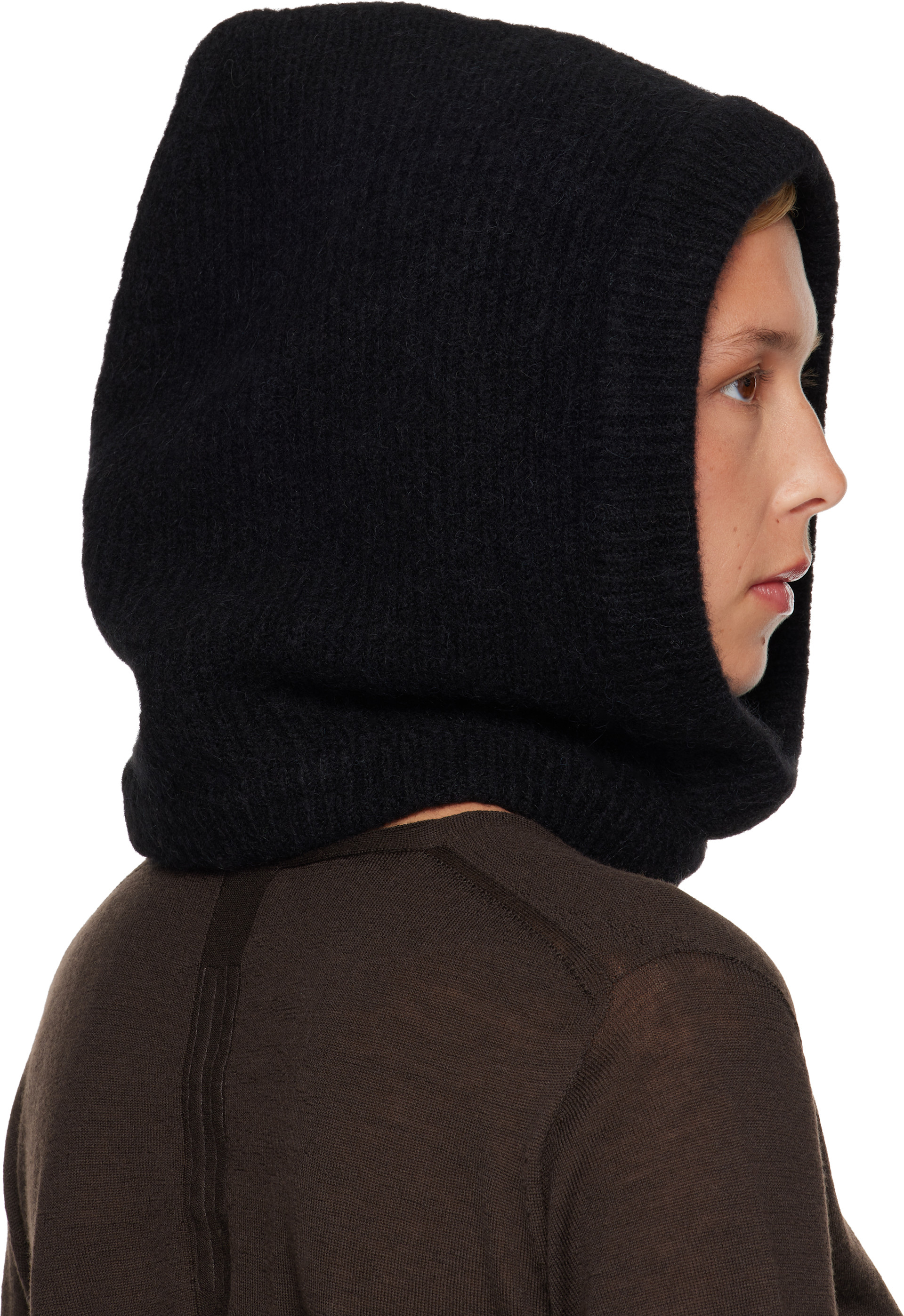 Rick Owens: Black Tower Alpaca Knit Hood | SSENSE