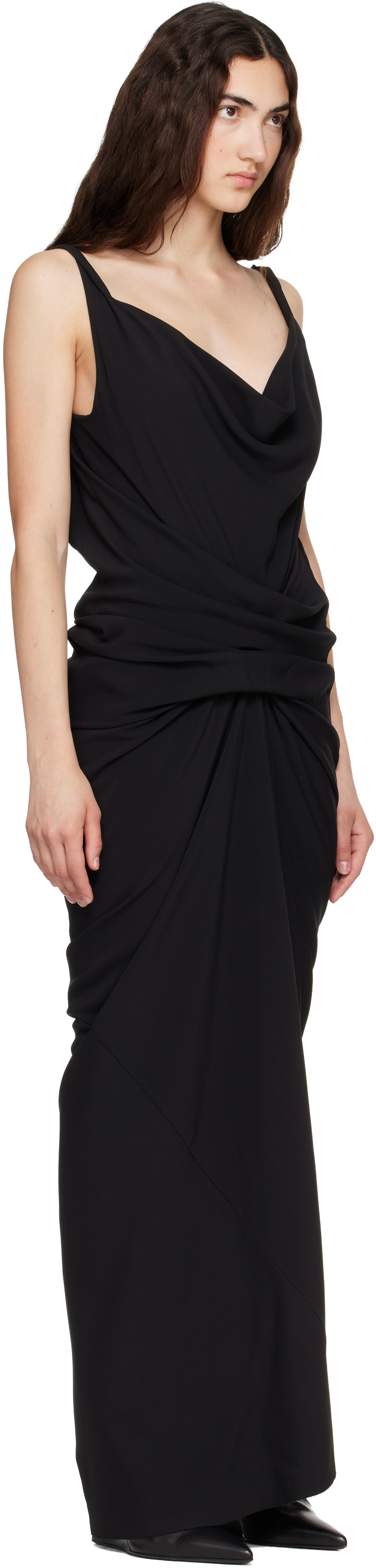 Rick Owens - Robe longue Strutter noire drapée - Tower