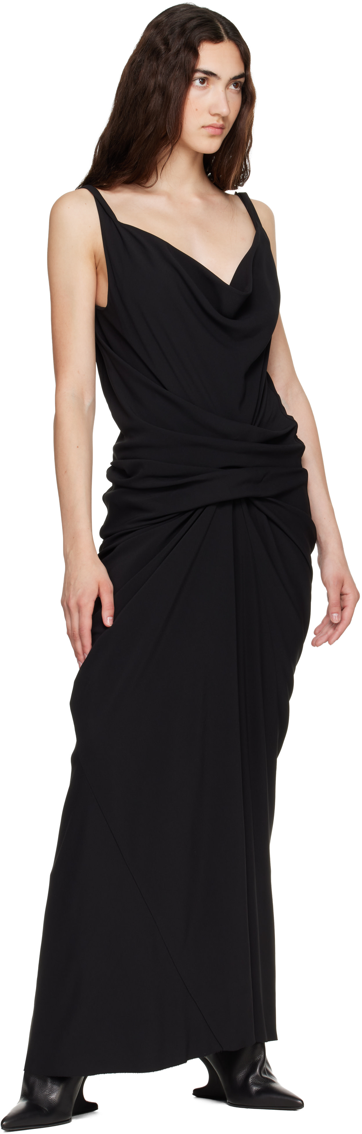 Rick Owens - Robe longue Strutter noire drapée - Tower