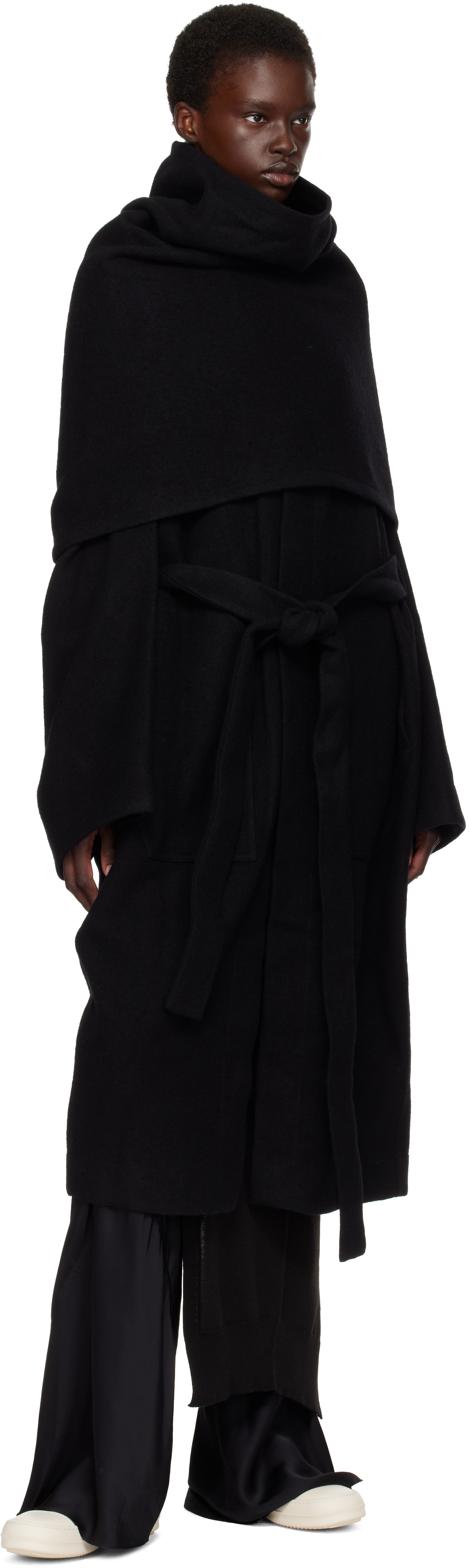 【未使用】Rick Owens Satin Dagger Robe 44 Rick Owens: Black Tower Dagger Robe Coat | SSENSE