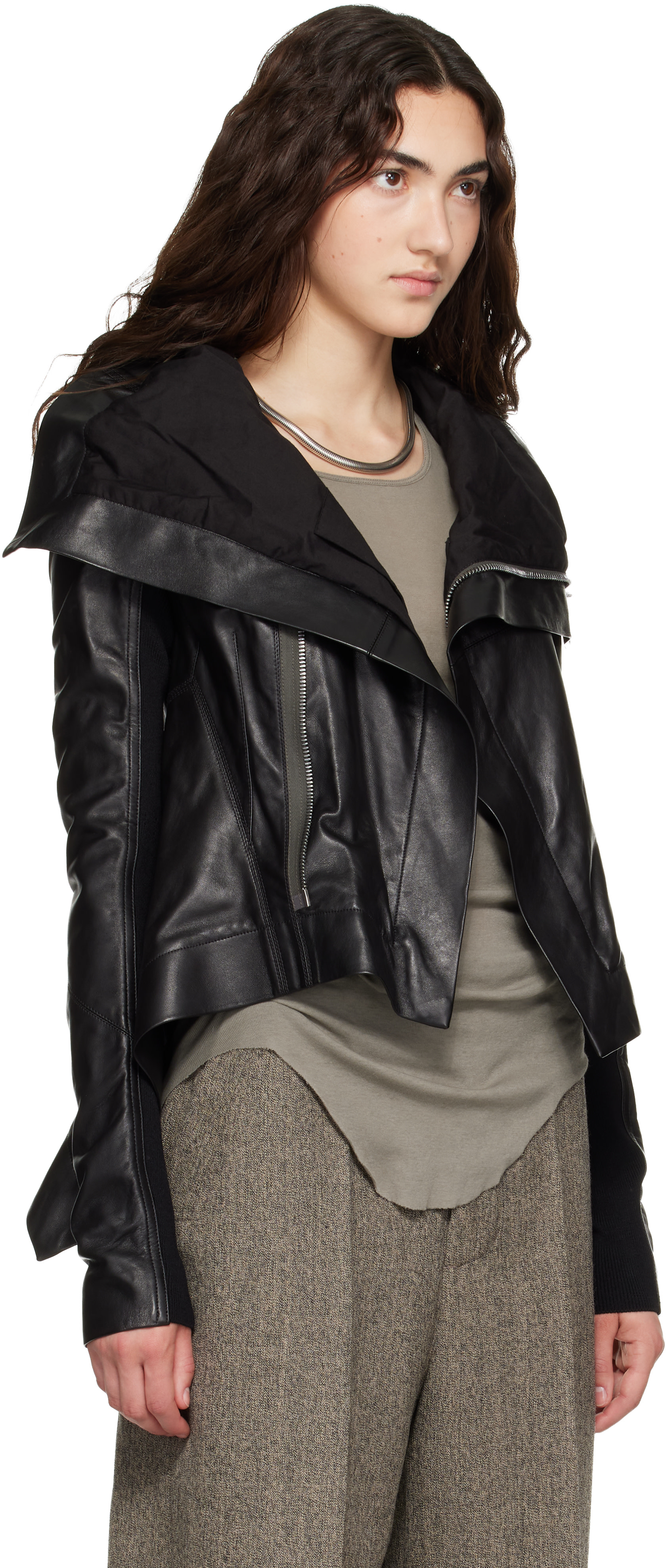 Rick Owens: Black Tower Naska Biker Leather Jacket | SSENSE Canada