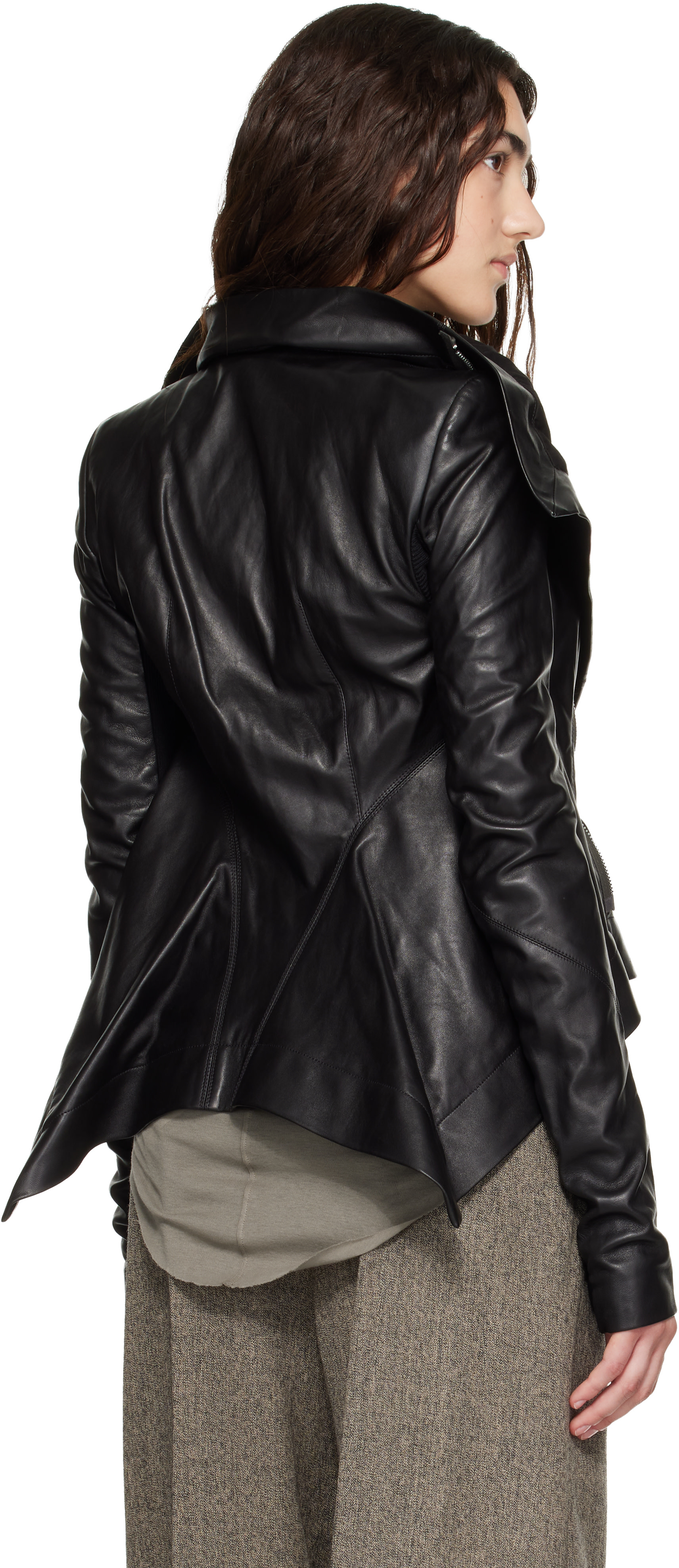 Rick Owens: Black Tower Naska Biker Leather Jacket | SSENSE Canada