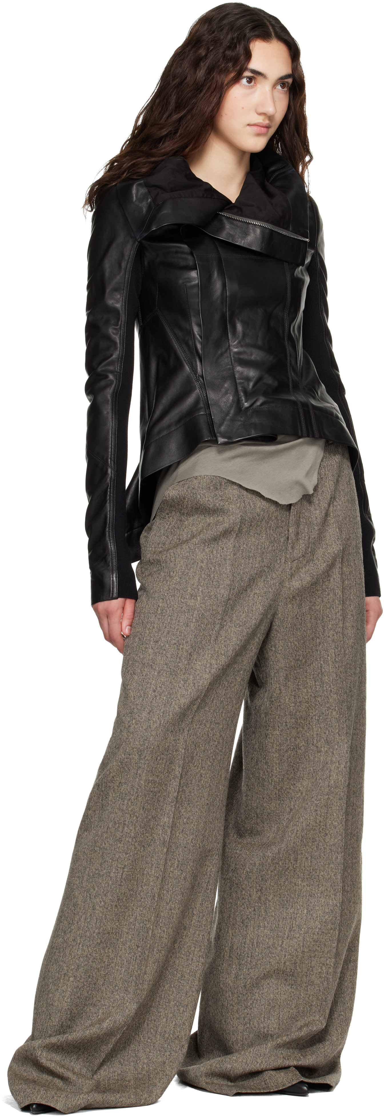 Rick Owens: Black Tower Naska Biker Leather Jacket | SSENSE Canada