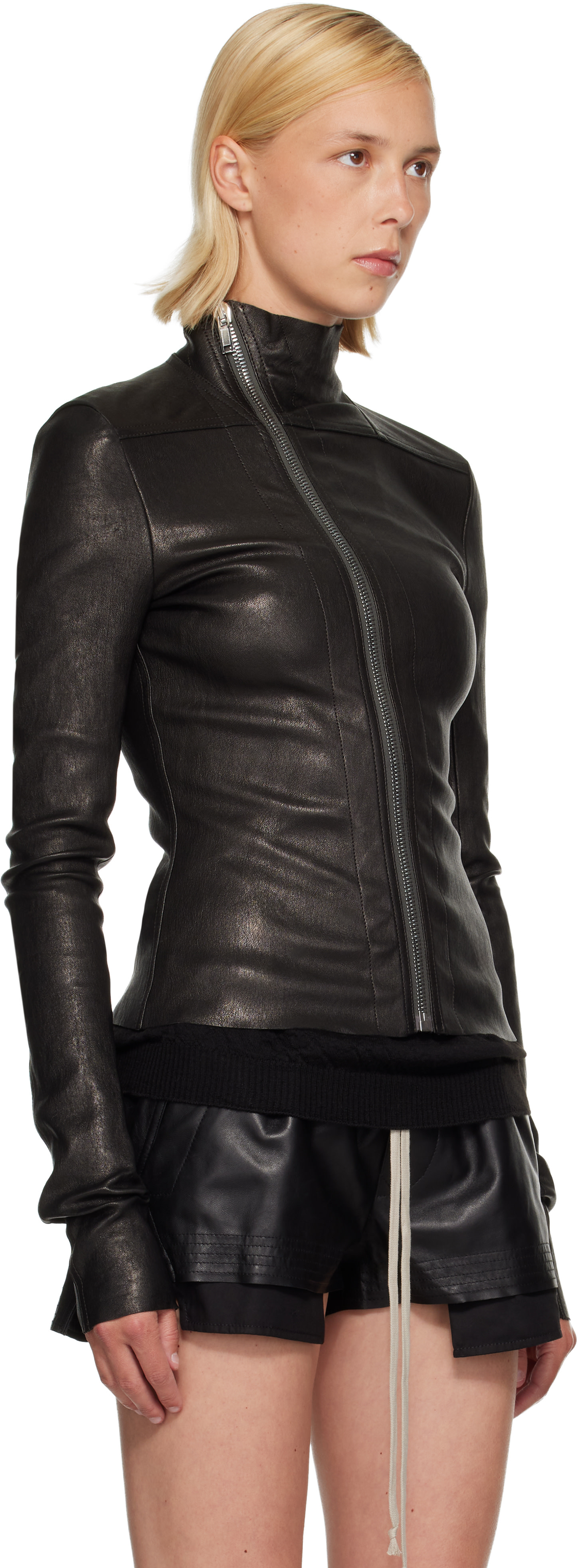 リックオウエンス　レザージャケット　レディース Rick Owens: ブラック Tower Gary レザージャケット | SSENSE 日本