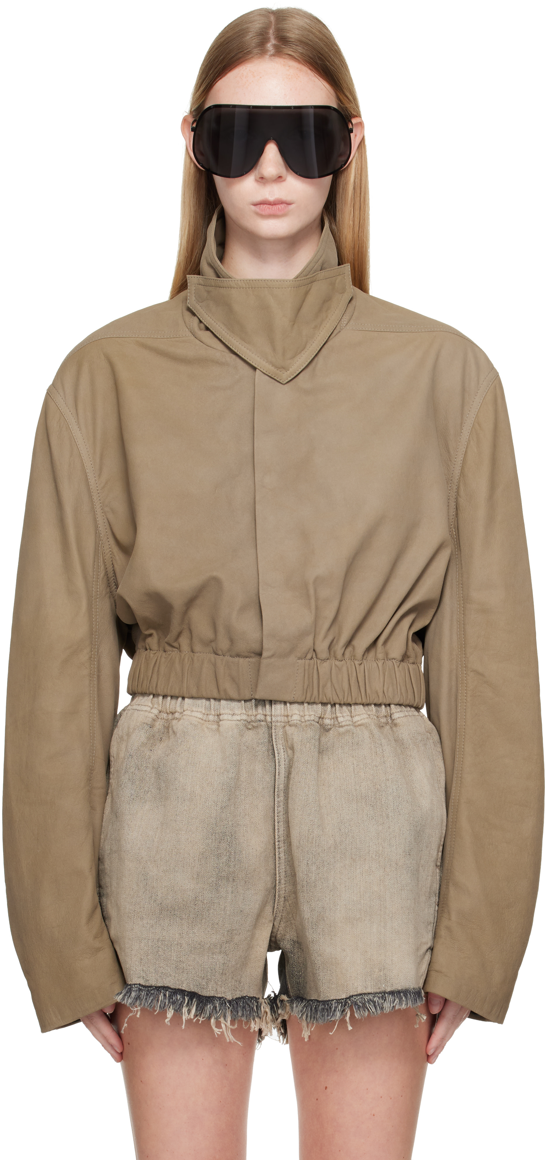 Rick Owens - Taupe Tower Collared Mac Leather Jacket