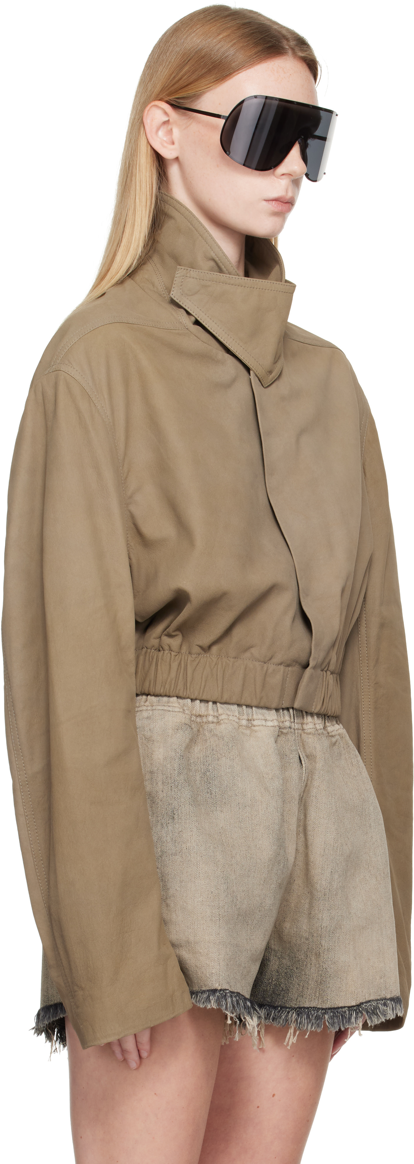 Rick Owens - Taupe Tower Collared Mac Leather Jacket