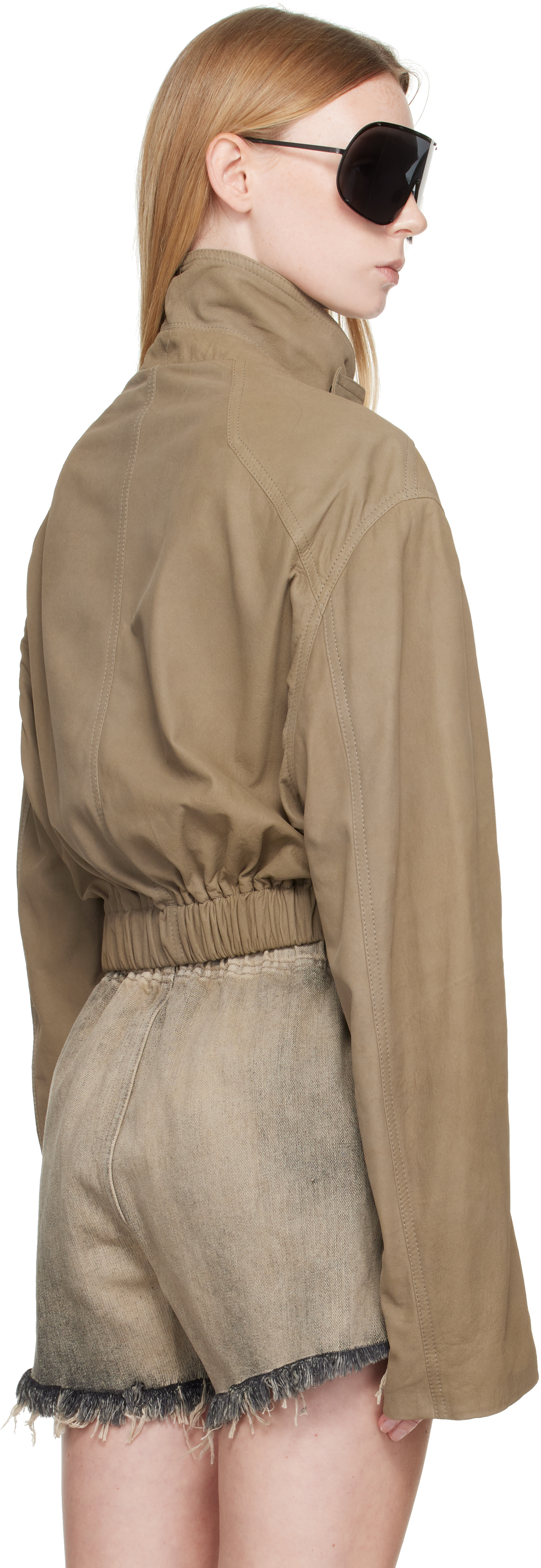 Rick Owens - Taupe Tower Collared Mac Leather Jacket