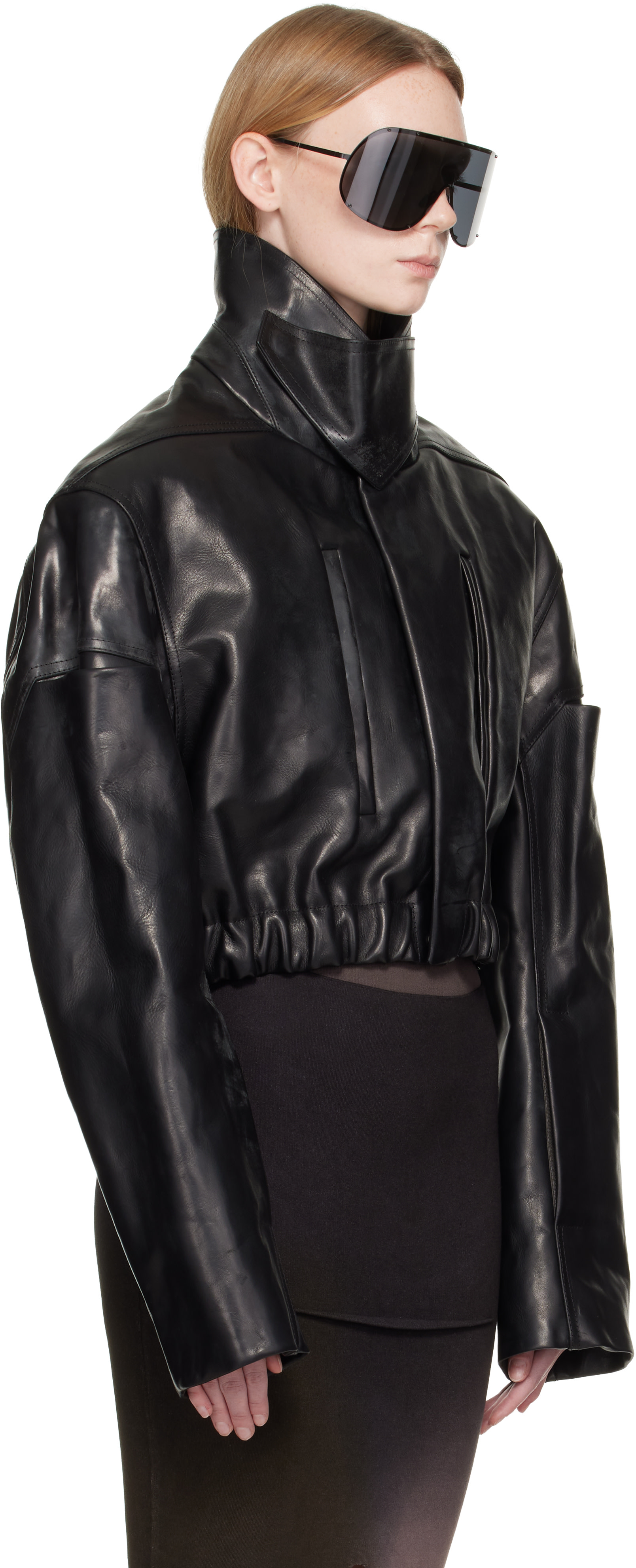 Rick Owens - Black Tower Collared Mac Leather Bomber Jacket