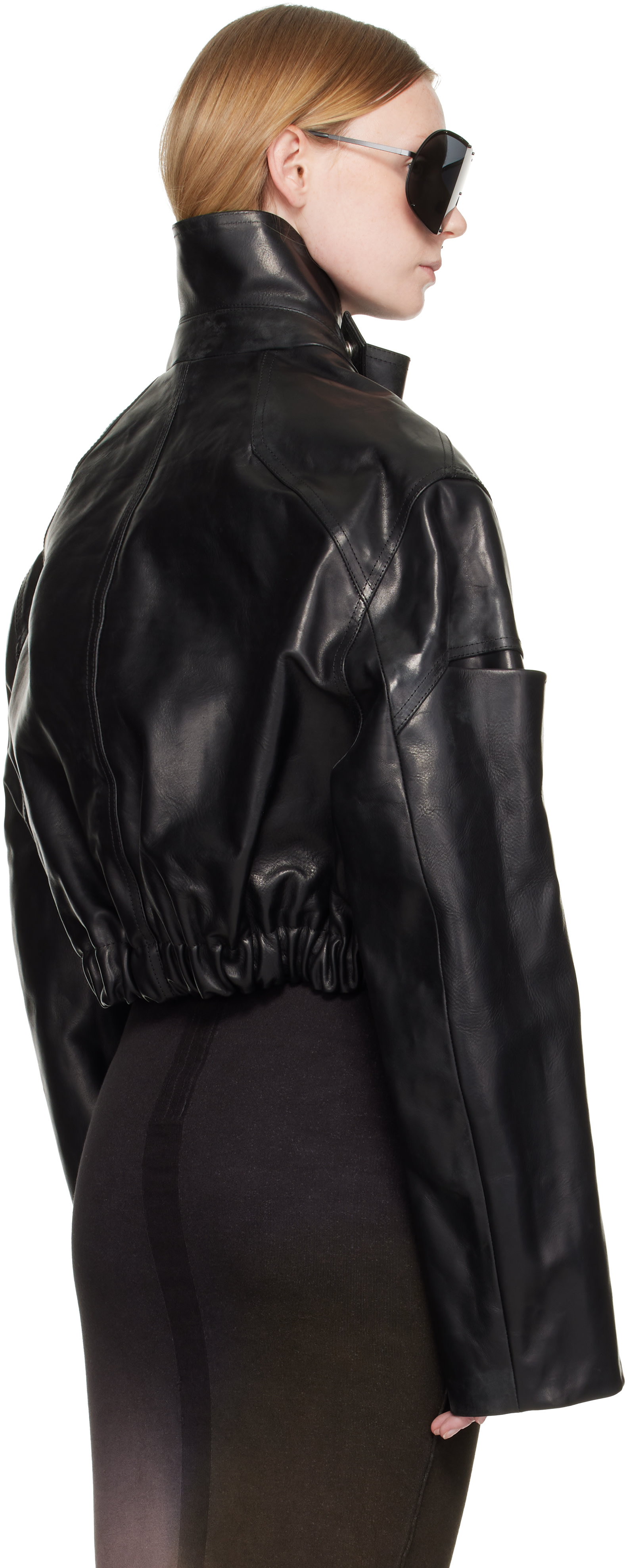 Rick Owens - Black Tower Collared Mac Leather Bomber Jacket