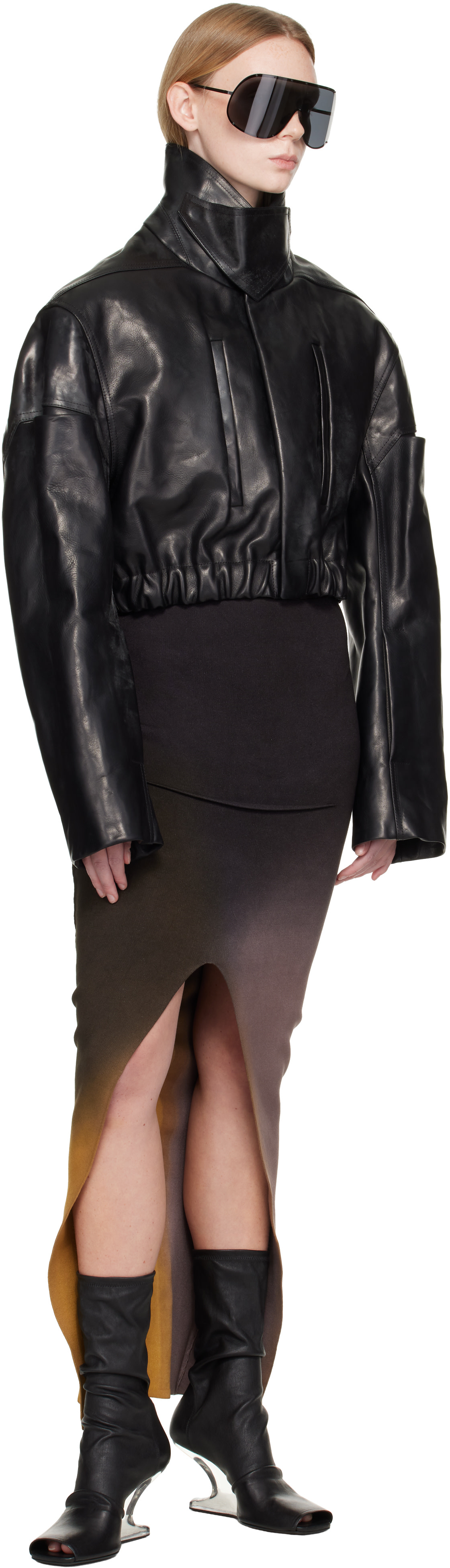 Rick Owens - Black Tower Collared Mac Leather Bomber Jacket