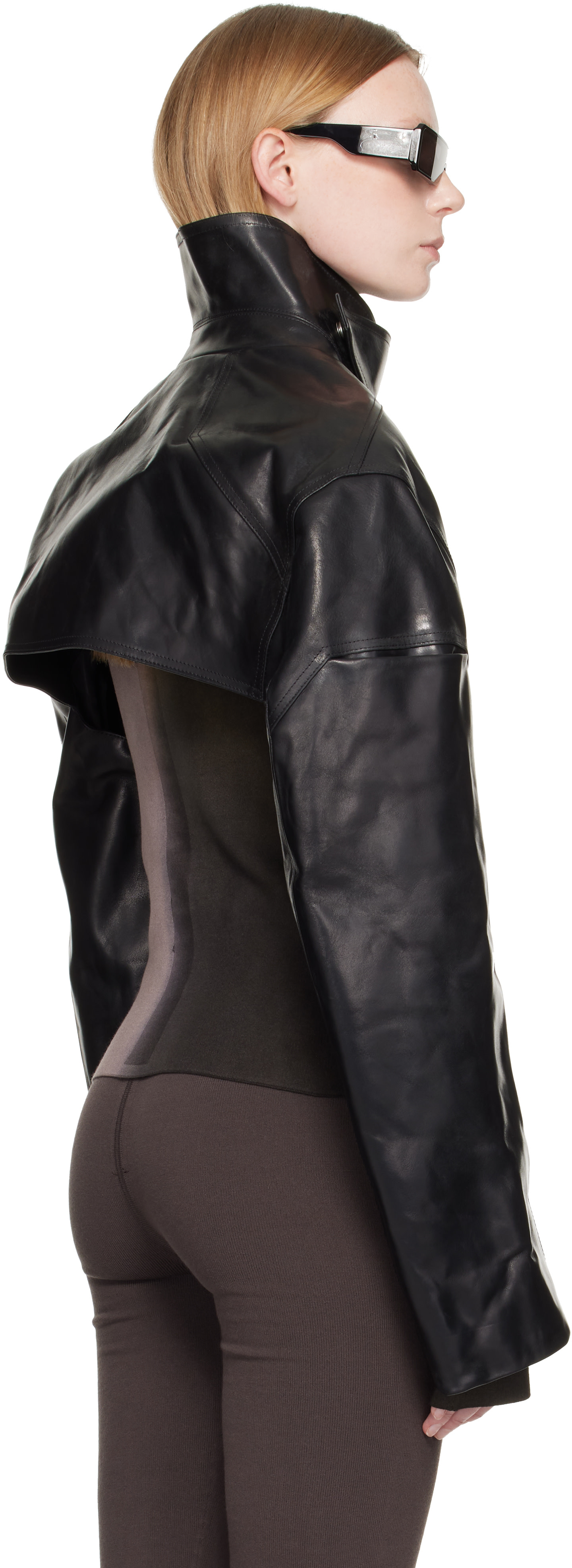Rick Owens - 블랙 타워 맥 크롭 가죽 재킷