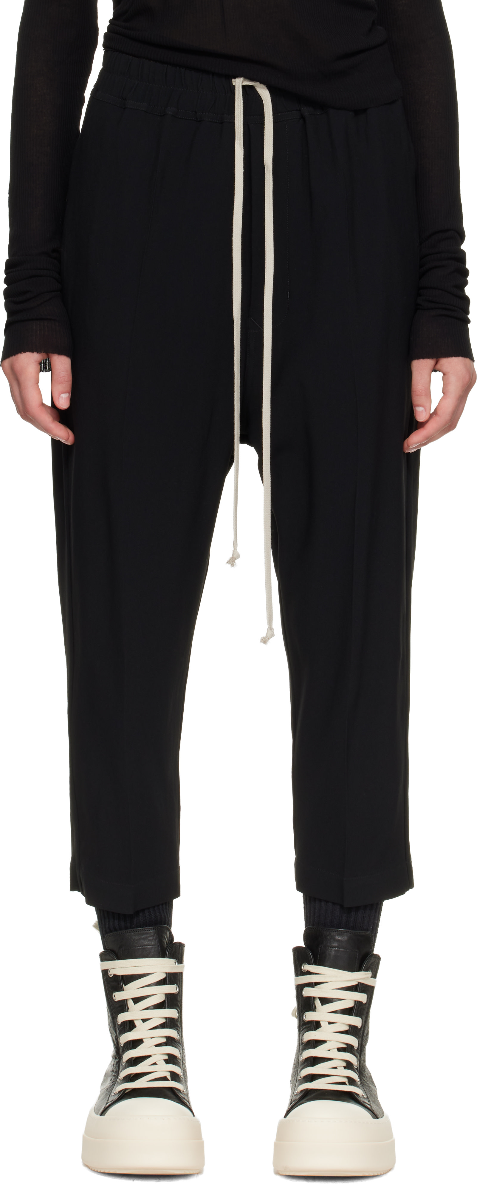 Rick Owens: Black Drawstring Astaires Cropped Trousers | SSENSE